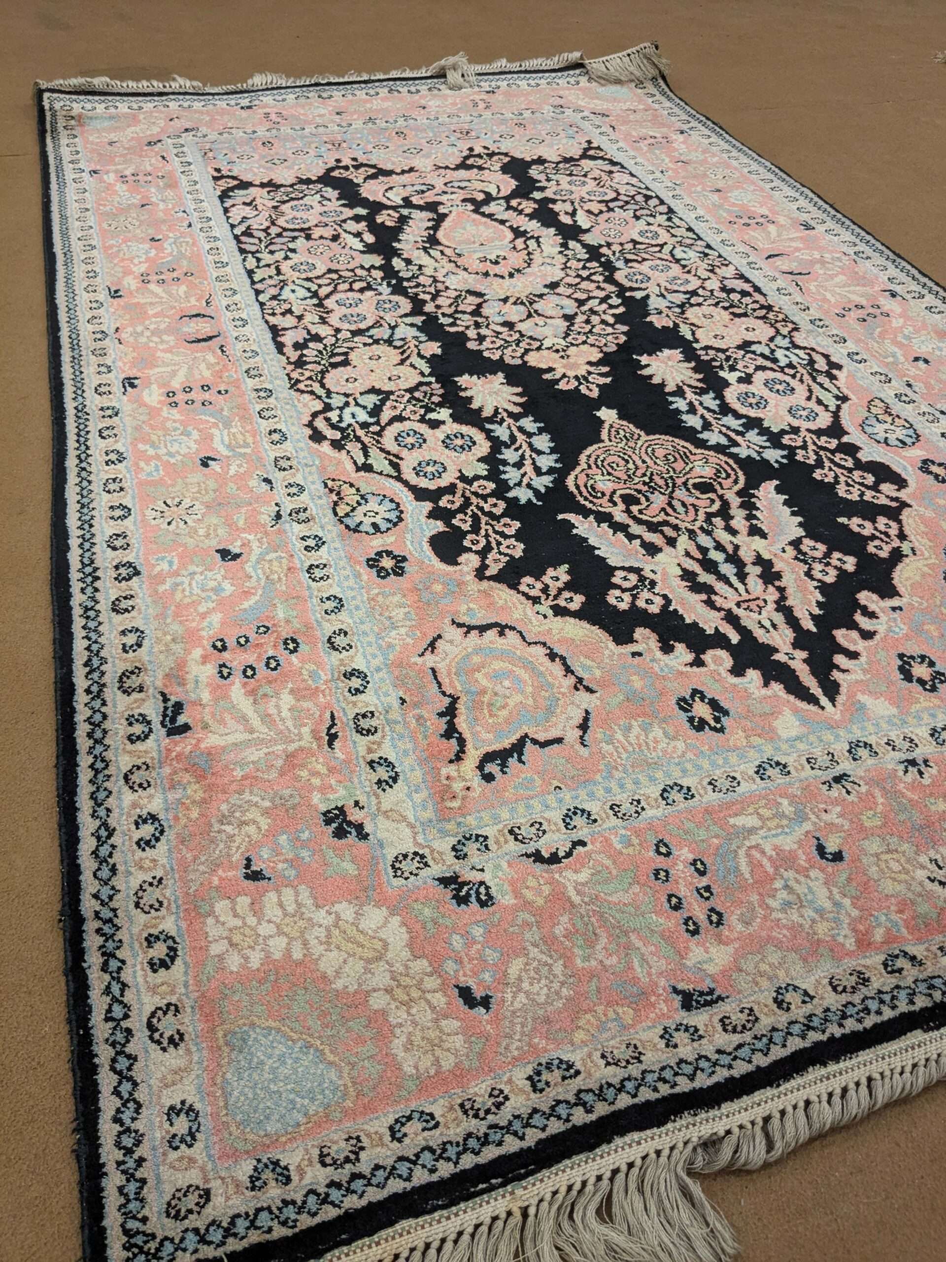 Black Kirman Silk On Cotton Knotted Carpet - 3FT X 5FT | 90CM X 150CM - Image 2