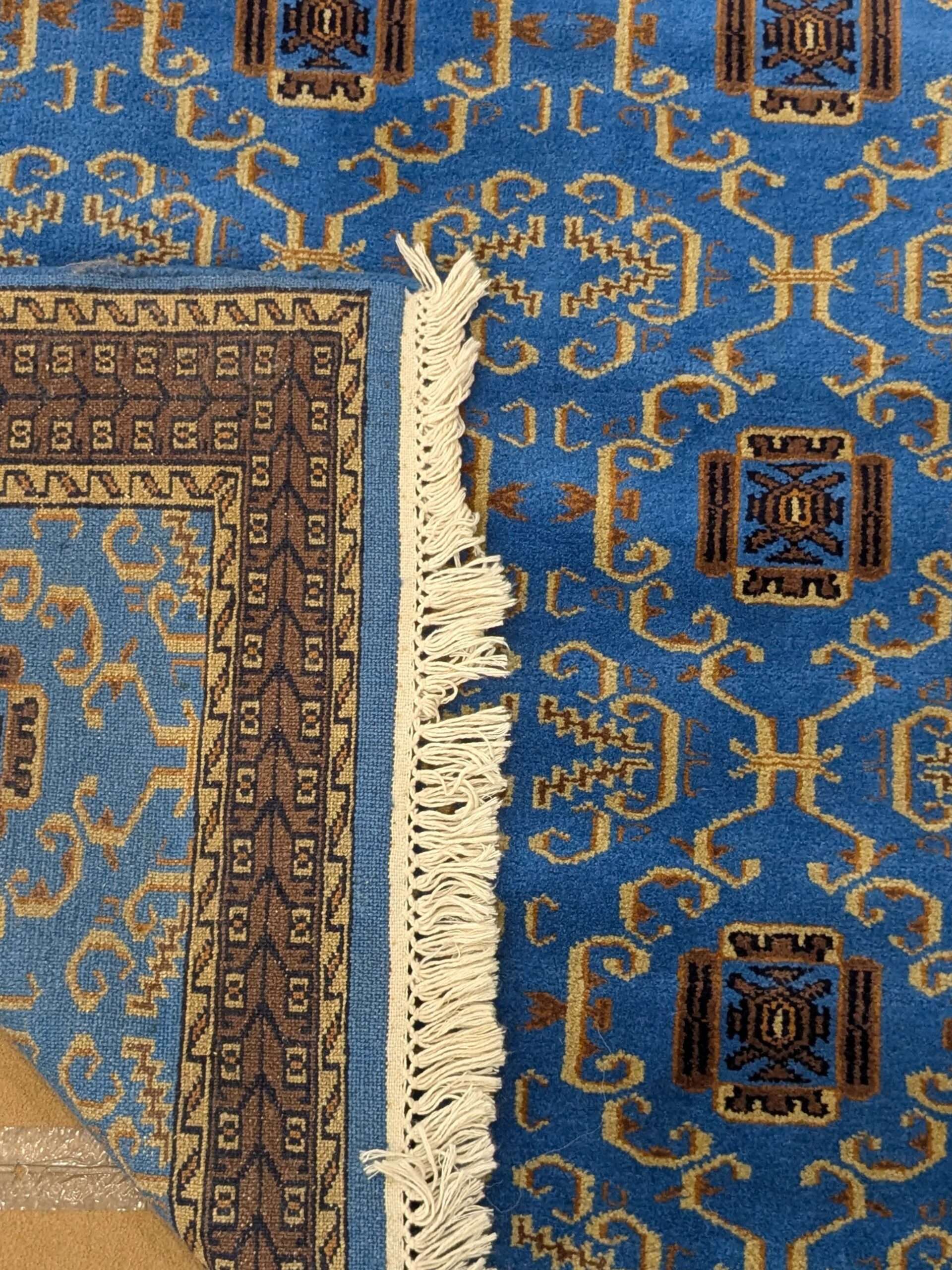 Blue Tribal Design Hand Knotted Wool Carpet - 4FT X 6FT | 120CM X 180CM - Image 2