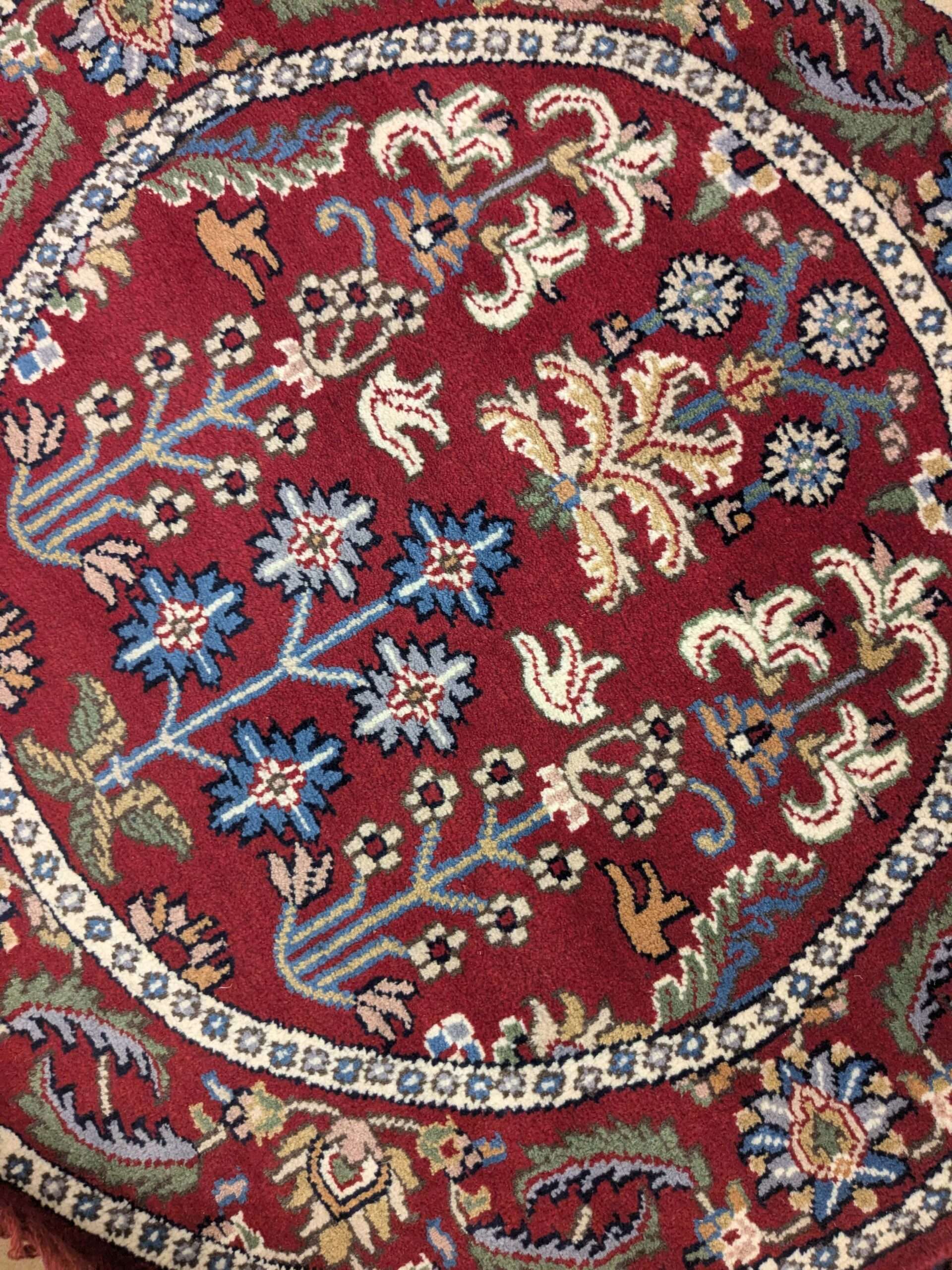 Red Tribal Hand Knotted Round Wool Carpet - 3FT X 3FT | 90CM X 90CM - Image 2