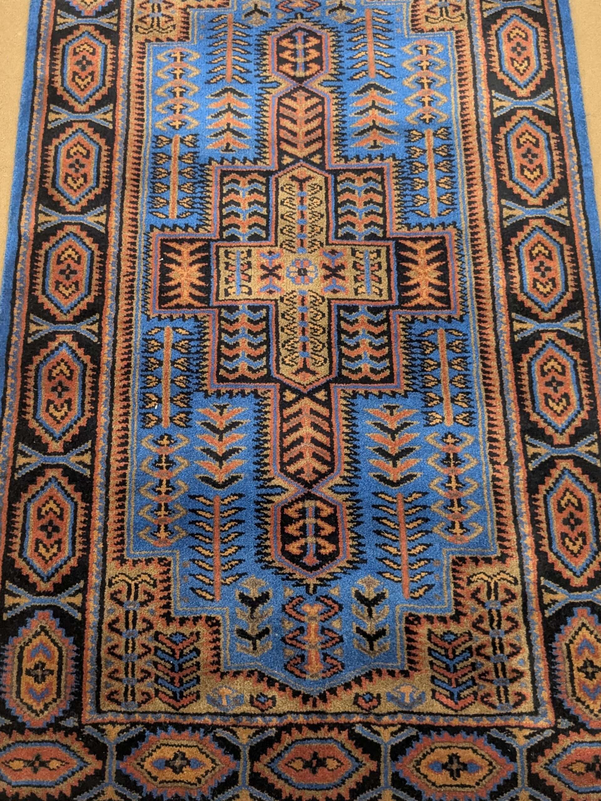 Blue Tribal Hand Knotted Wool Carpet - 2.5FT X 4FT | 76CM X 122CM - Image 2
