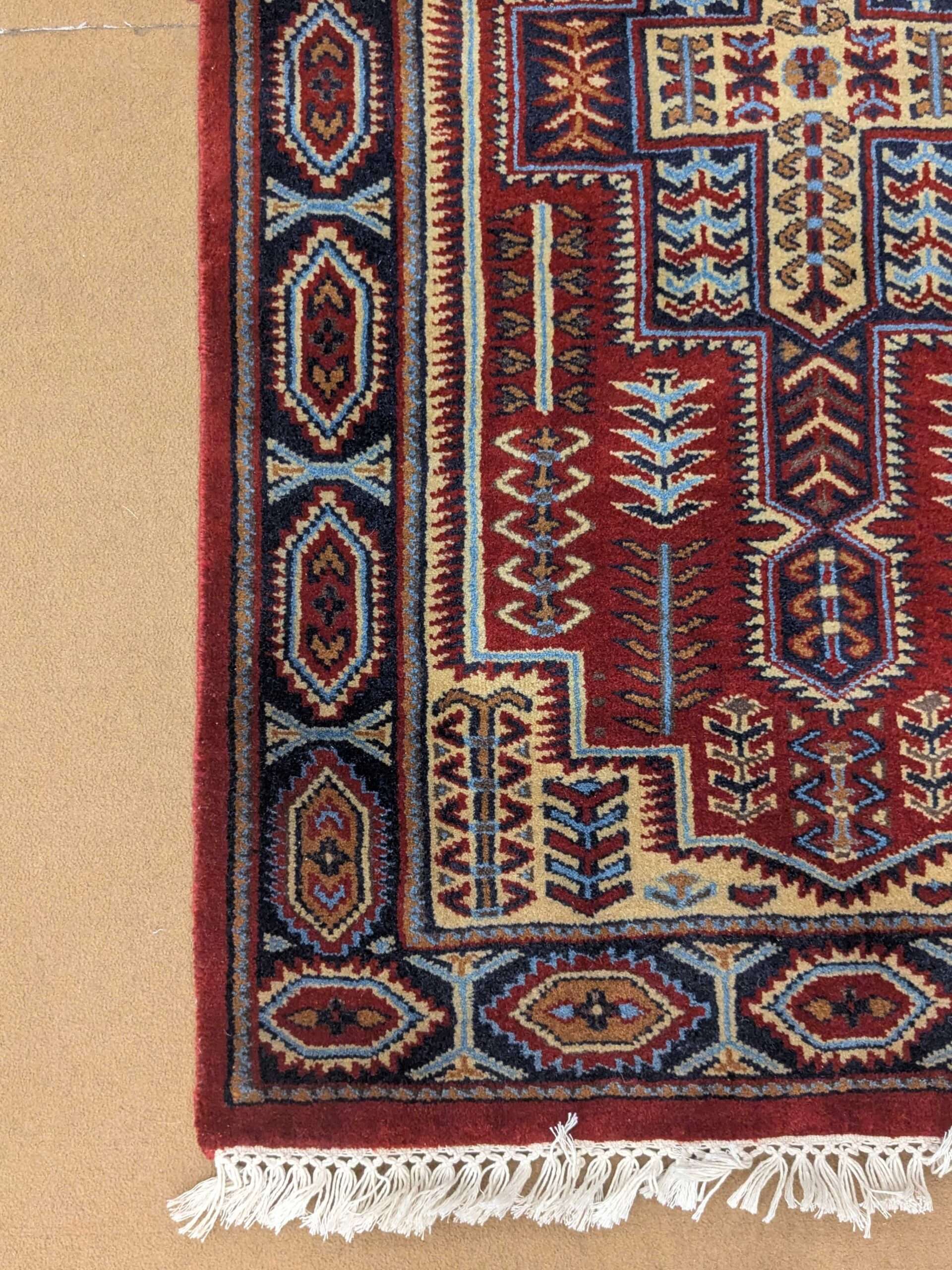 Red Tribal Hand Knotted Wool Carpet - 2.5FT X 4FT | 76CM X 122CM - Image 3