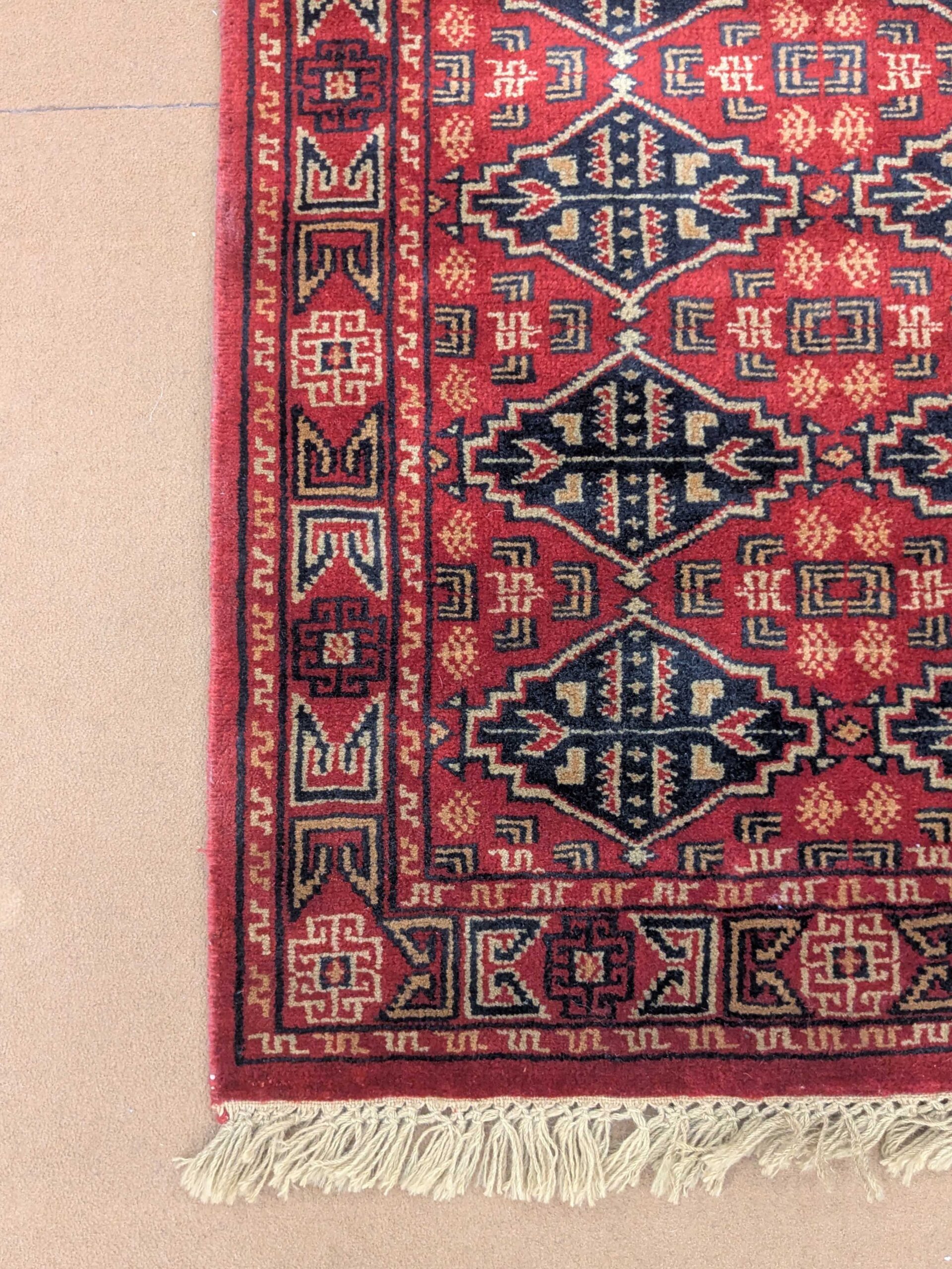 Red Tribal Hand Knotted Wool Carpet - 2.5FT X 4FT | 76CM X 122CM - Image 3