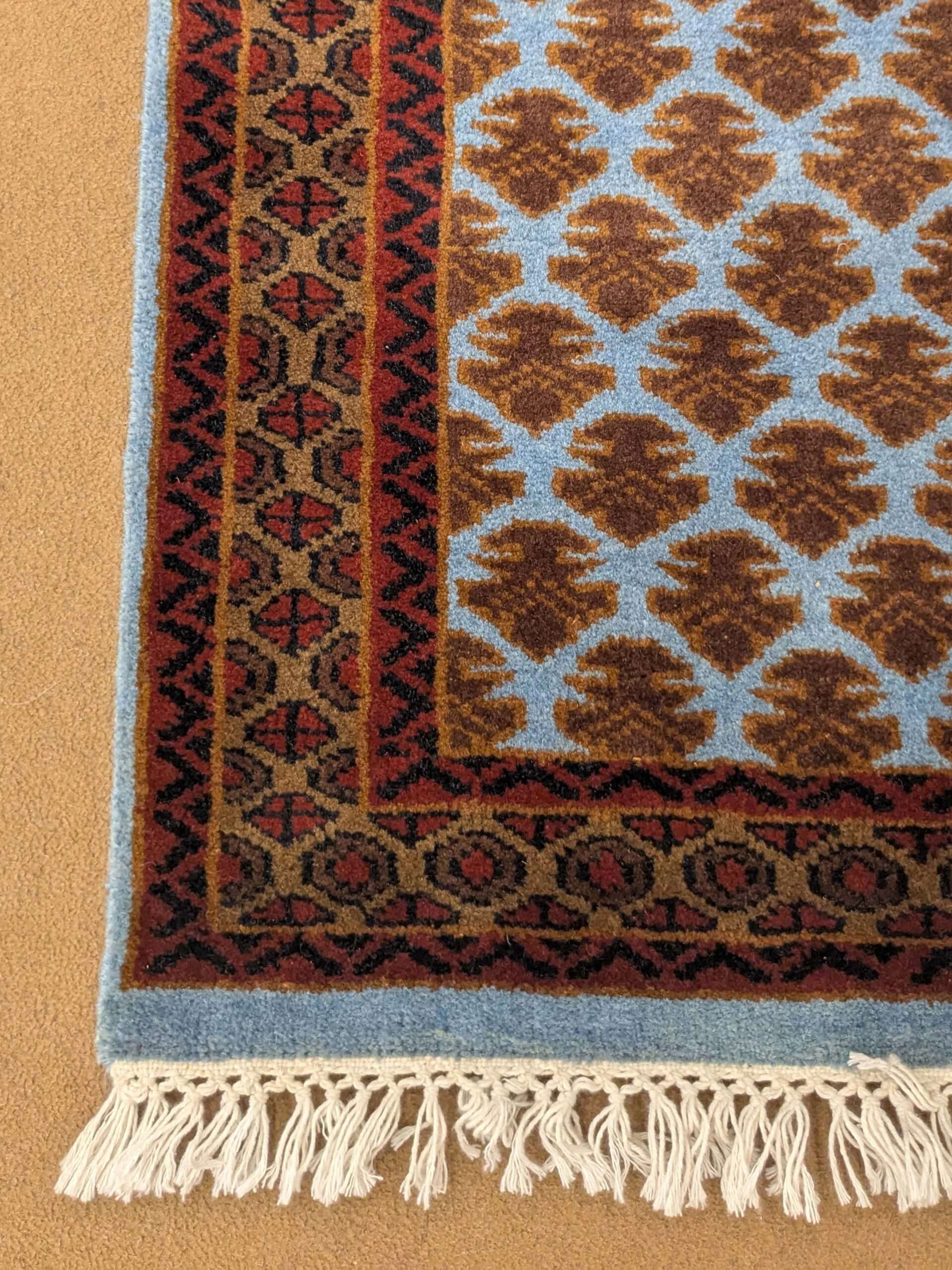 Blue Baby Elephant Foot Print Hand Knotted Wool Carpet - 2FT X 3FT | 60CM X 90CM - Image 3