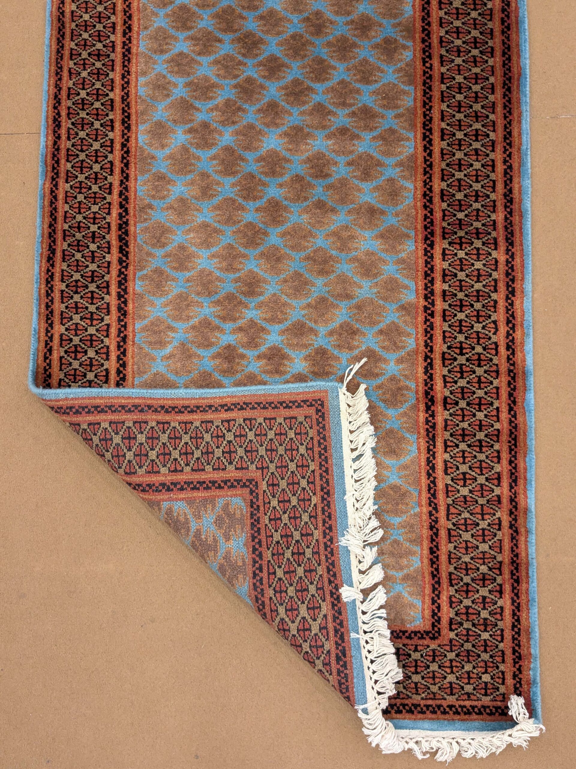 Blue Baby Elephant Foot Print Hand Knotted Runner Wool Carpet - 2.5FT X 8FT | 75CM X 240CM - Image 3