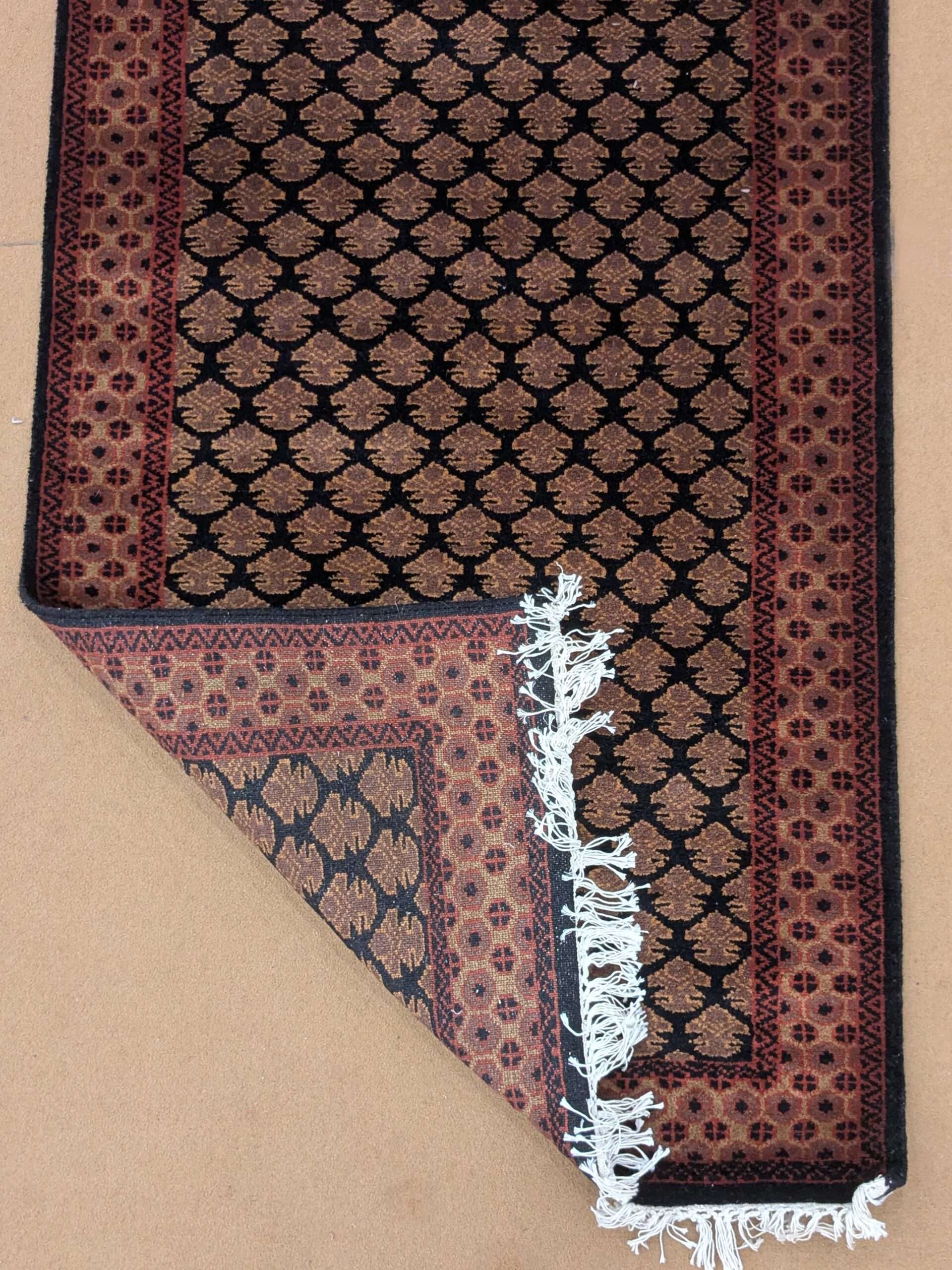 Black Baby Elephant Foot Print Hand Knotted Runner Wool Carpet - 2.5FT X 8FT | 75CM X 240CM - Image 3