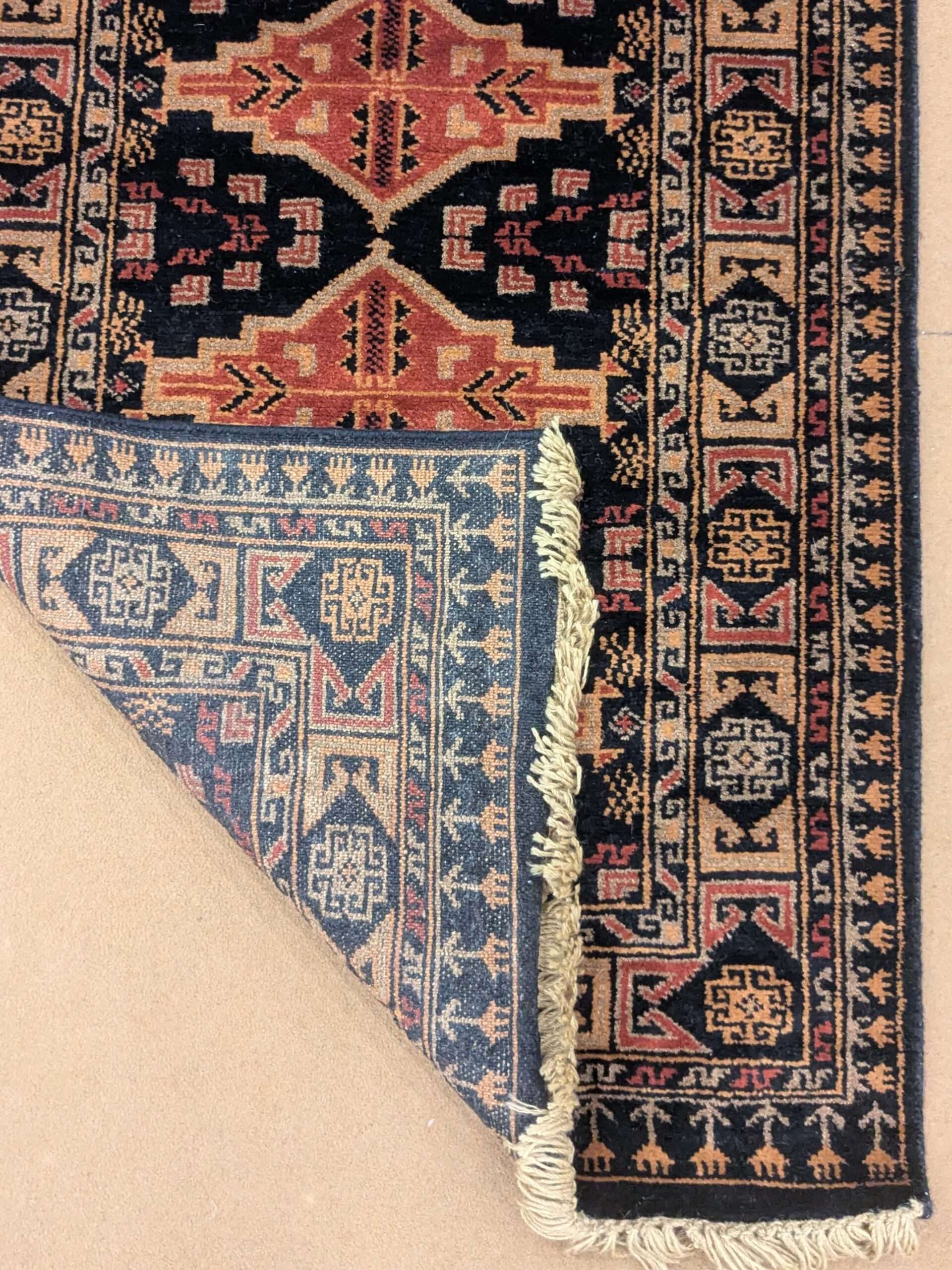 Black Tribal Hand Knotted Runner Wool Carpet - 2.5FT X 8FT | 75CM X 240CM - Image 3