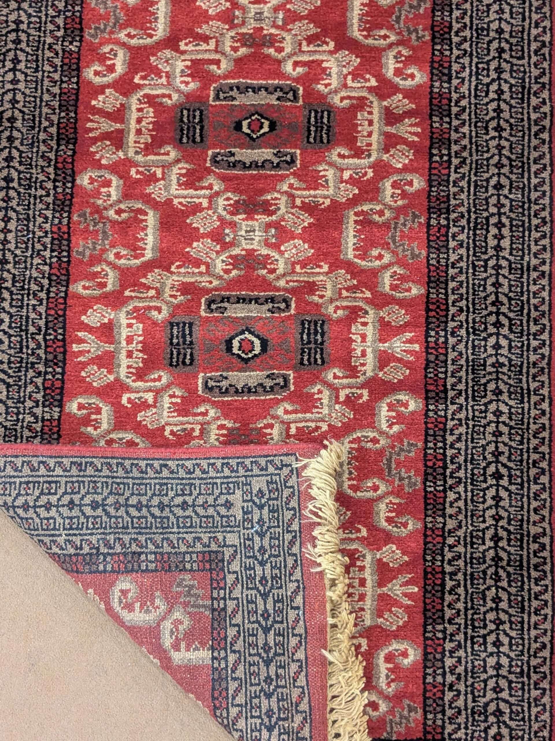 Red Tribal Hand Knotted Runner Wool Carpet - 2.5FT X 8FT | 75CM X 240CM - Image 3