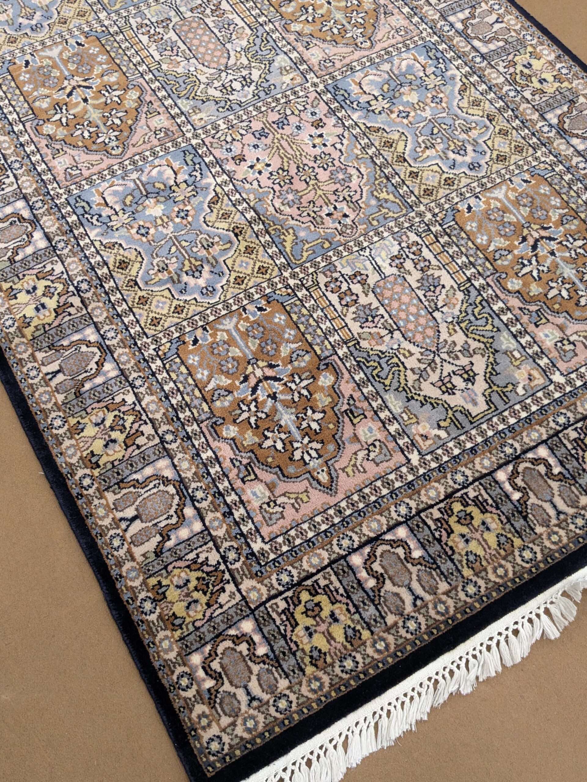 Black Mughal Garden Hand Knotted Wool Carpet - 4FT X 6FT | 120CM X 180CM - Image 3