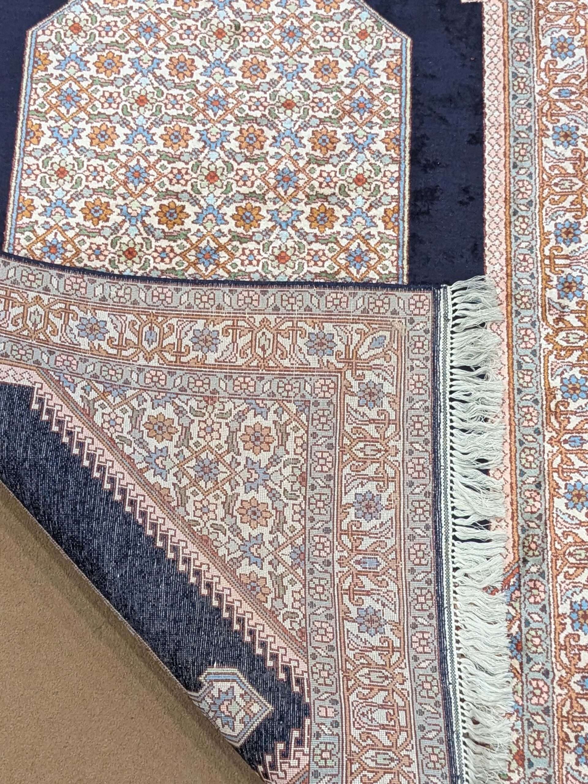 Blue Kirman Silk On Cotton Knotted Carpet - 3FT X 5FT | 90CM X 150CM - Image 3