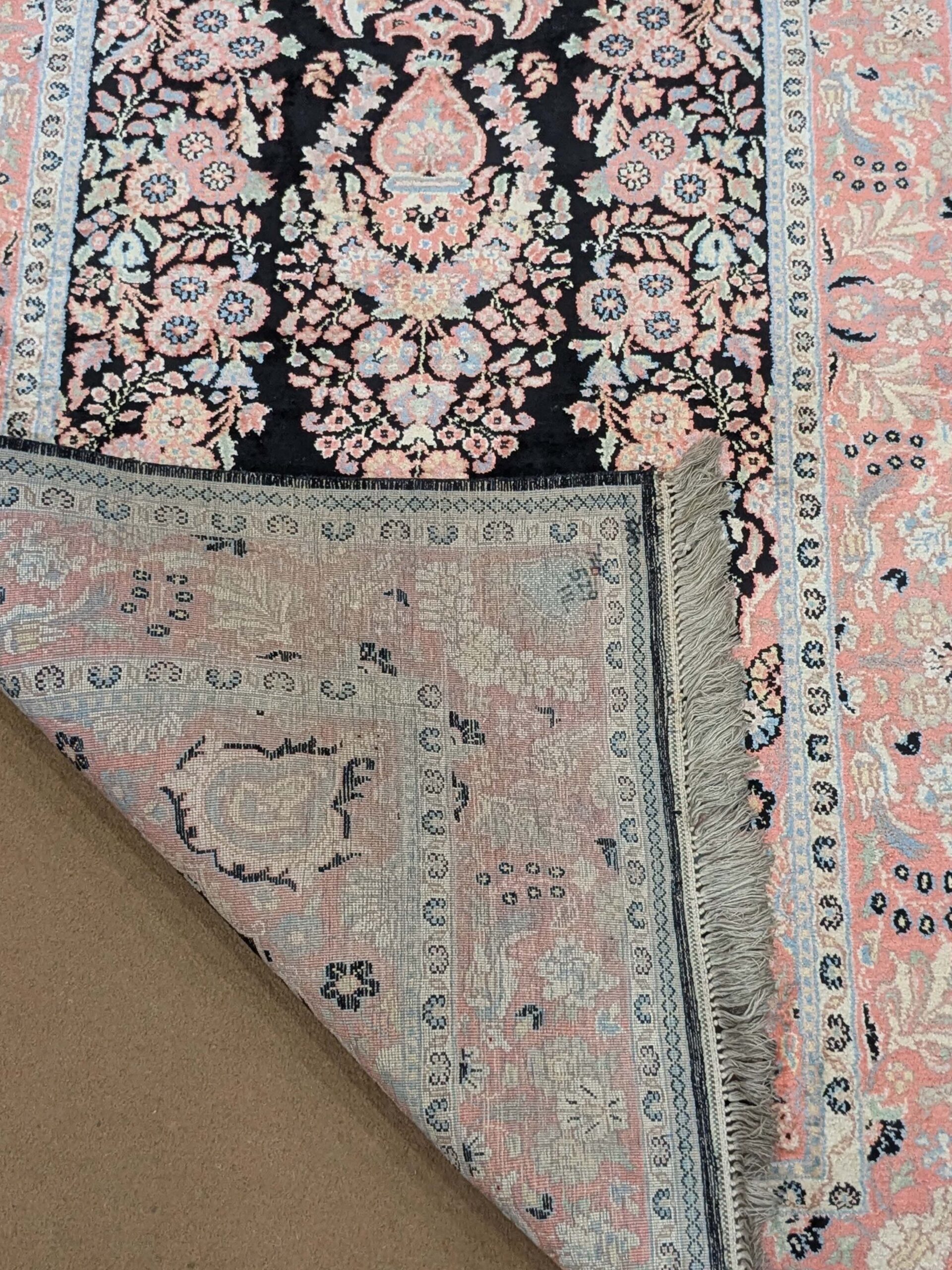 Black Kirman Silk On Cotton Knotted Carpet - 3FT X 5FT | 90CM X 150CM - Image 3