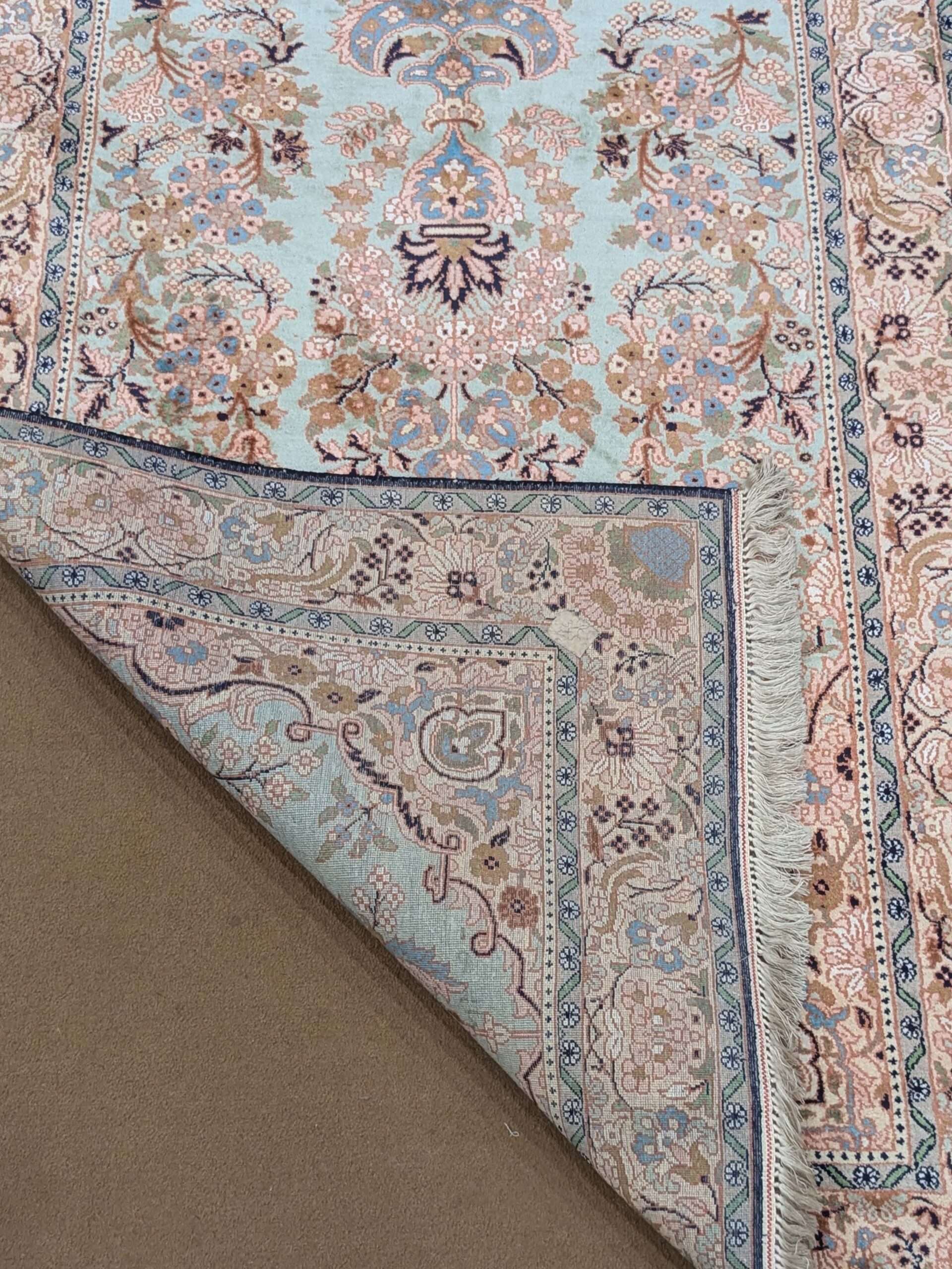 Blue Persian Silk On Cotton Knotted Carpet - 3FT X 5FT | 90CM X 150CM - Image 3