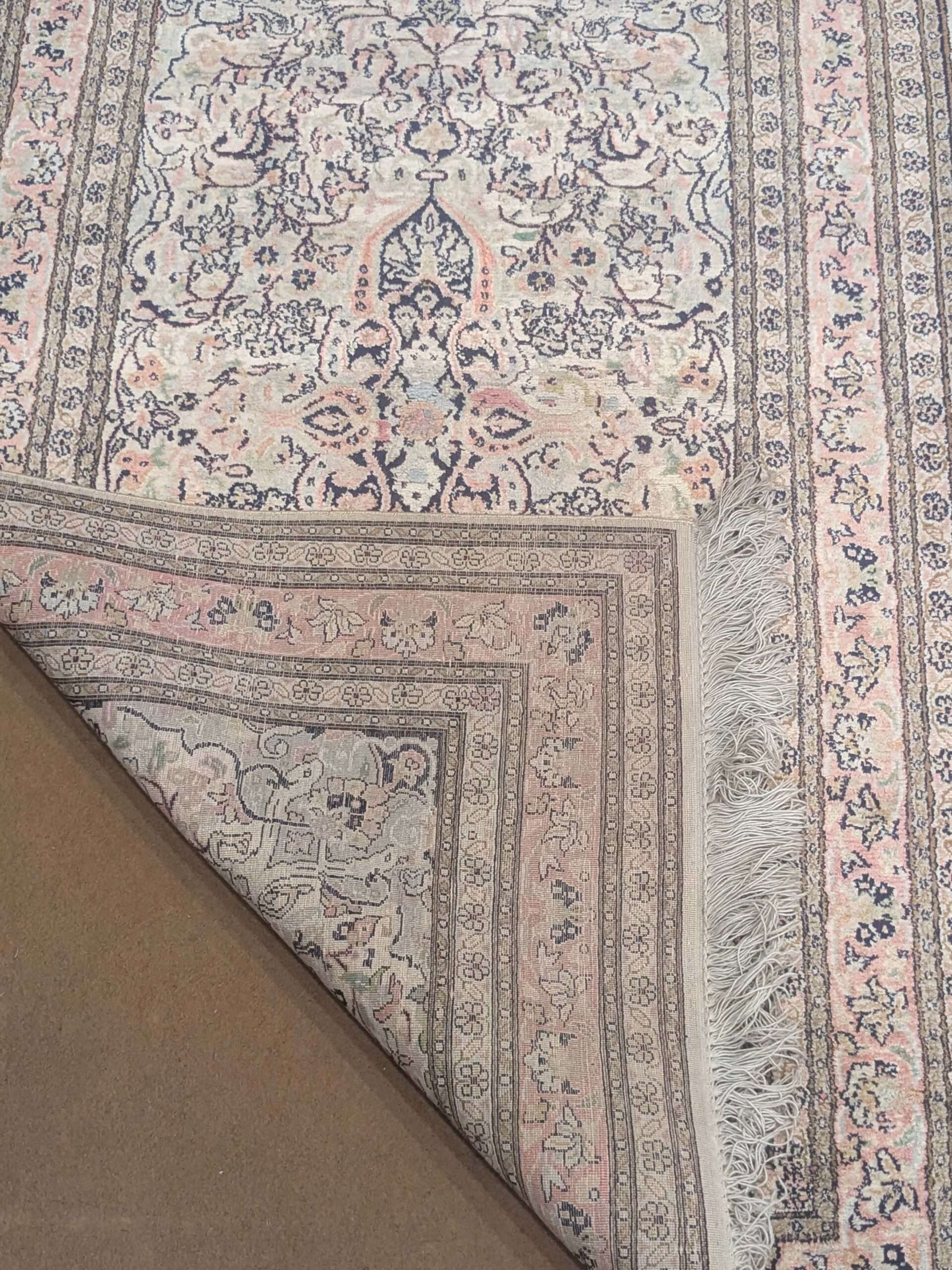 White Traditional Persian Silk On Cotton Knotted Carpet - 3FT X 5FT | 90CM X 150CM - Image 3
