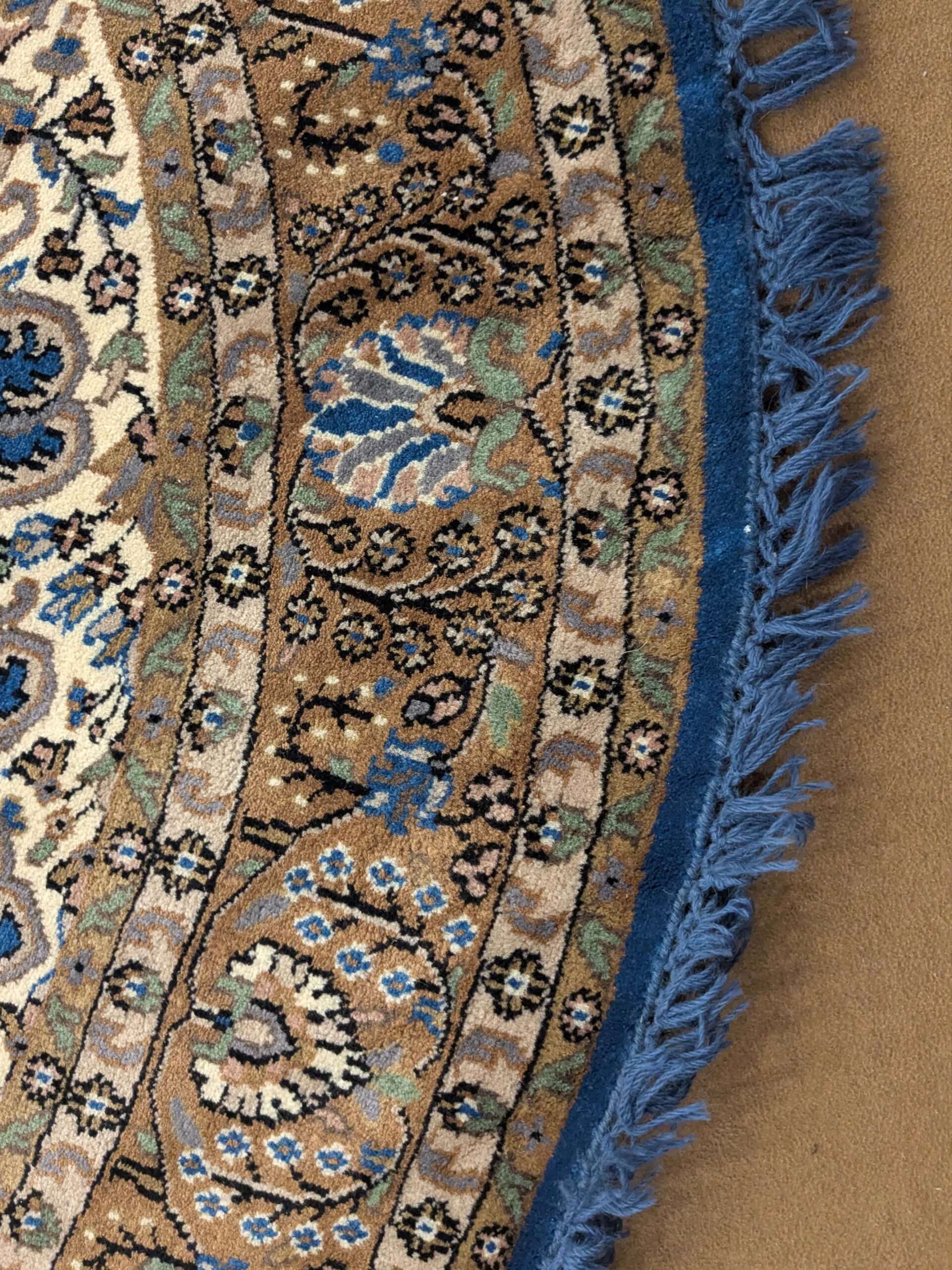 Blue Persian Hand Knotted Round Wool Carpet - 3FT X 3FT | 90CM X 90CM - Image 3