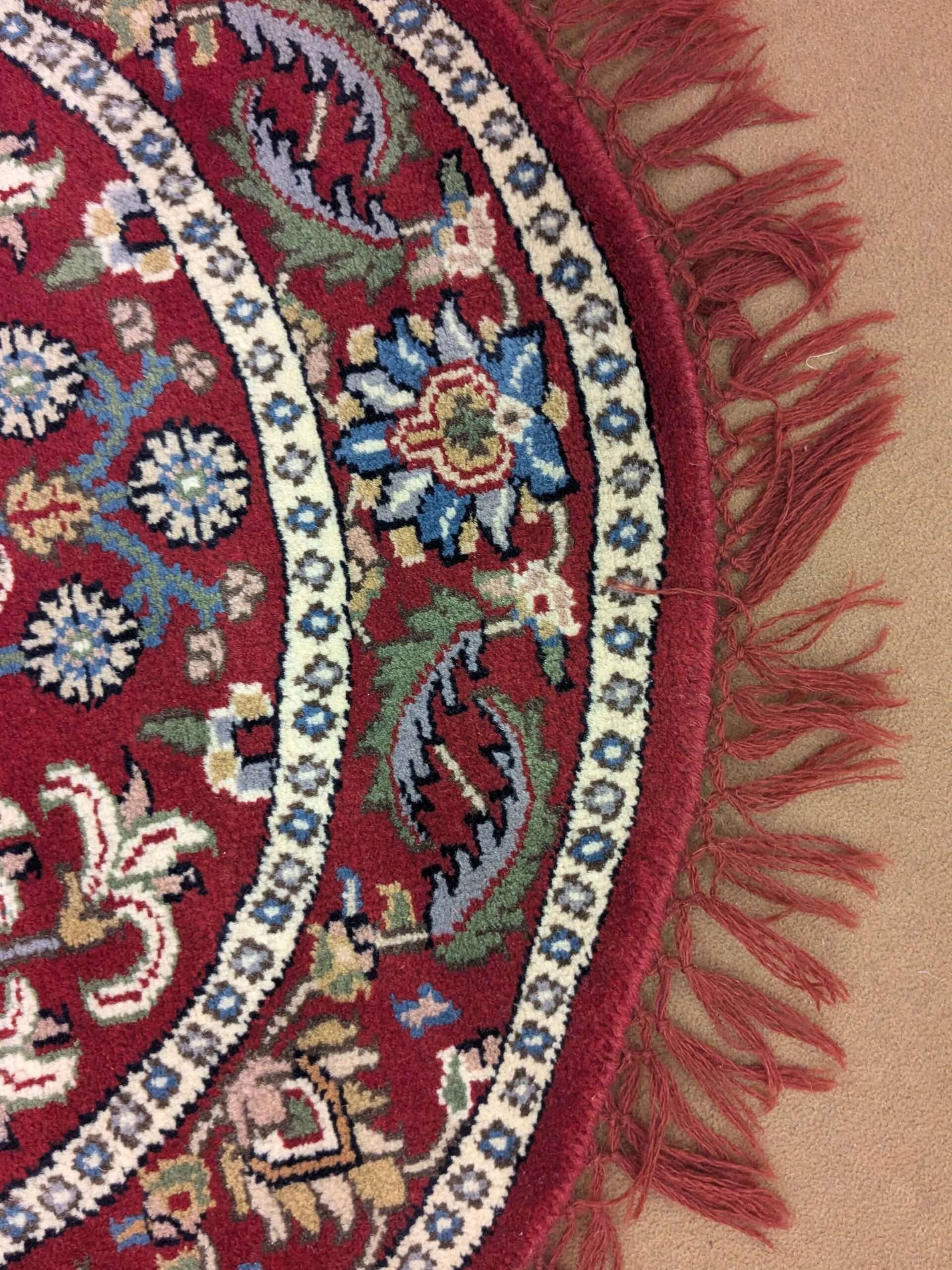 Red Tribal Hand Knotted Round Wool Carpet - 3FT X 3FT | 90CM X 90CM - Image 3