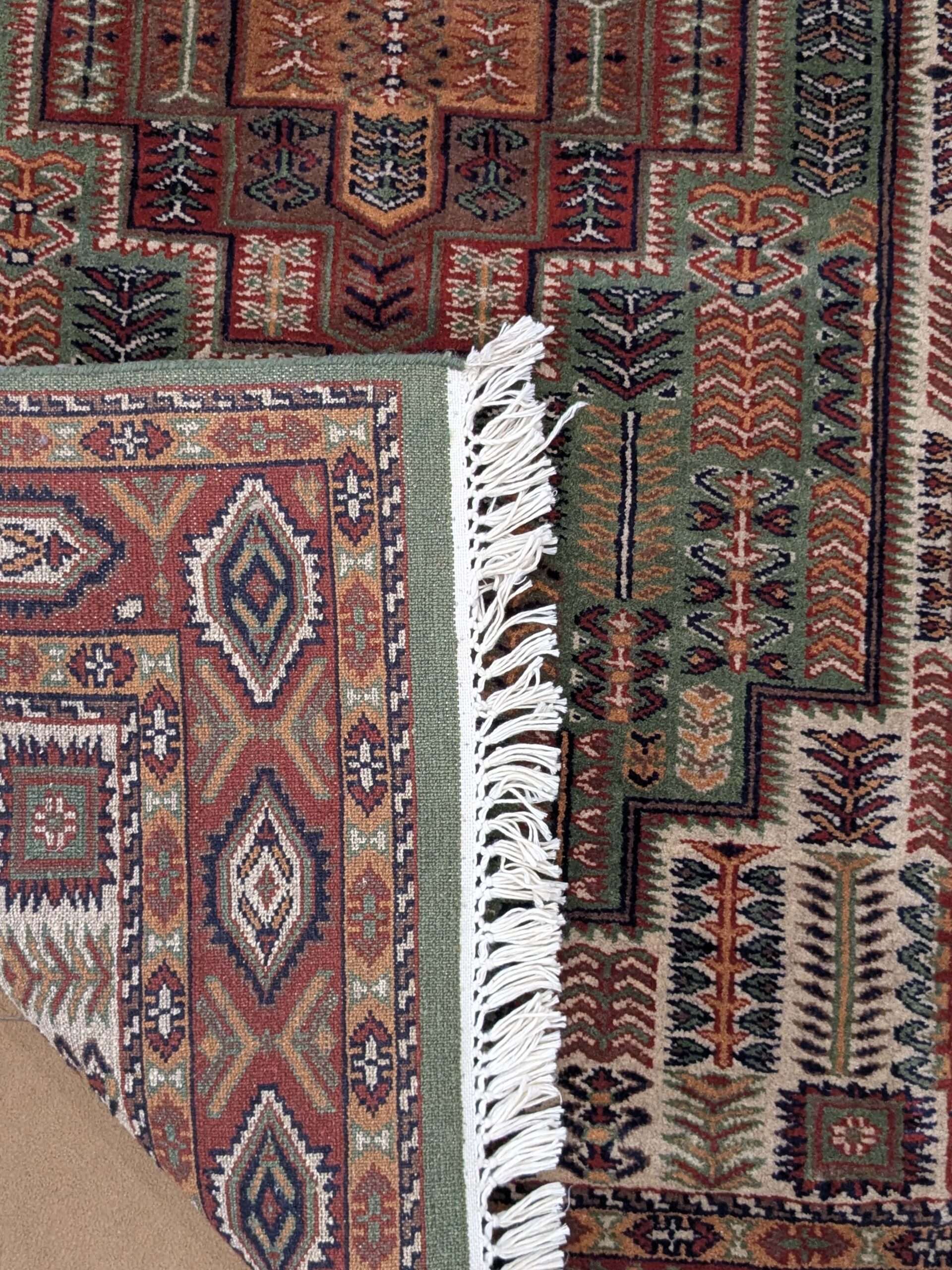 Green Tribal Hand Knotted Wool Carpet - 4FT X 6FT | 120CM X 180CM - Image 3