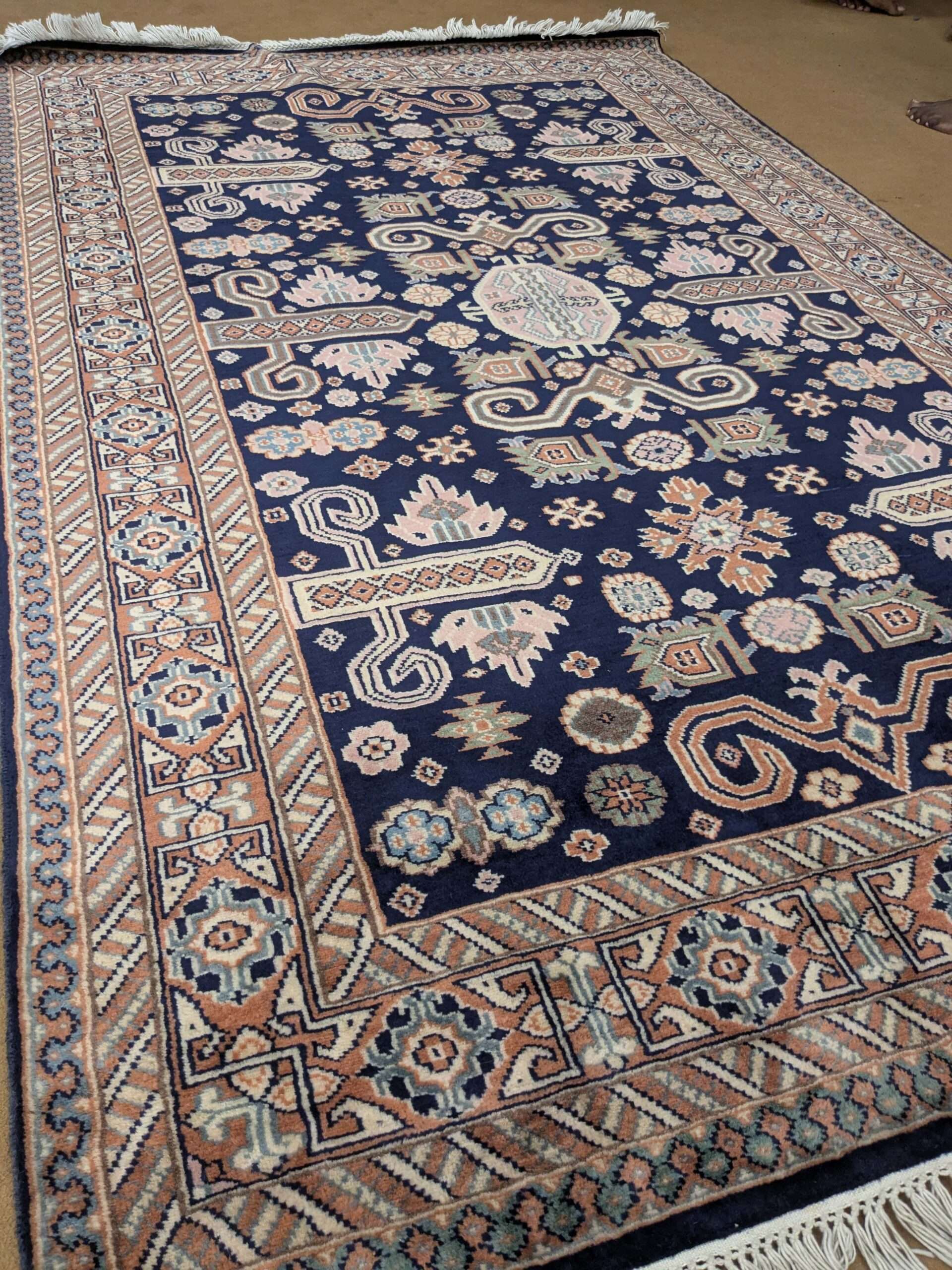 Blue Tribal Hand Knotted Wool Carpet - 4FT X 6FT | 120CM X 180CM - Image 3