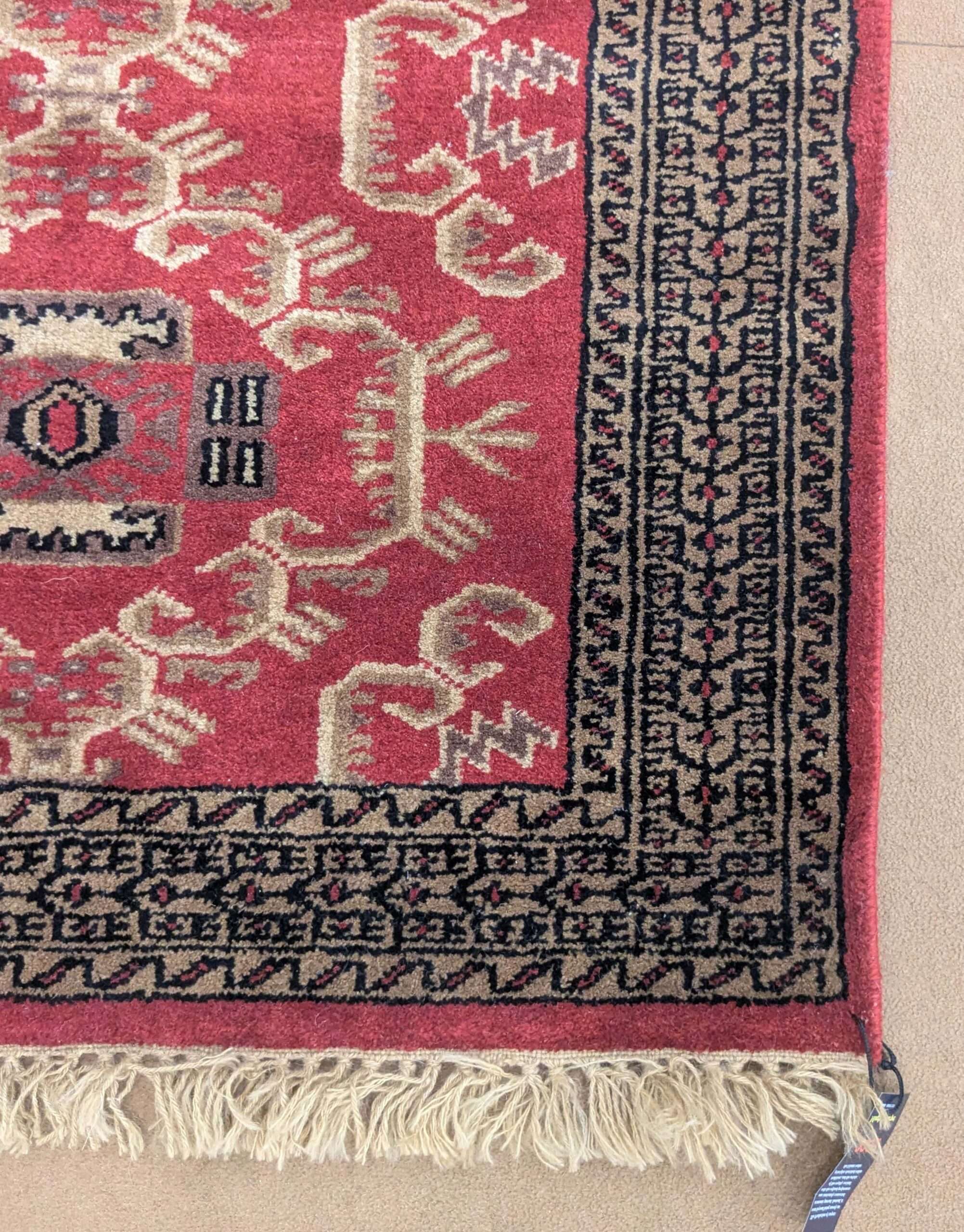 Red Tribal Hand Knotted Wool Carpet - 2.5FT X 4FT | 76CM X 122CM - Image 3