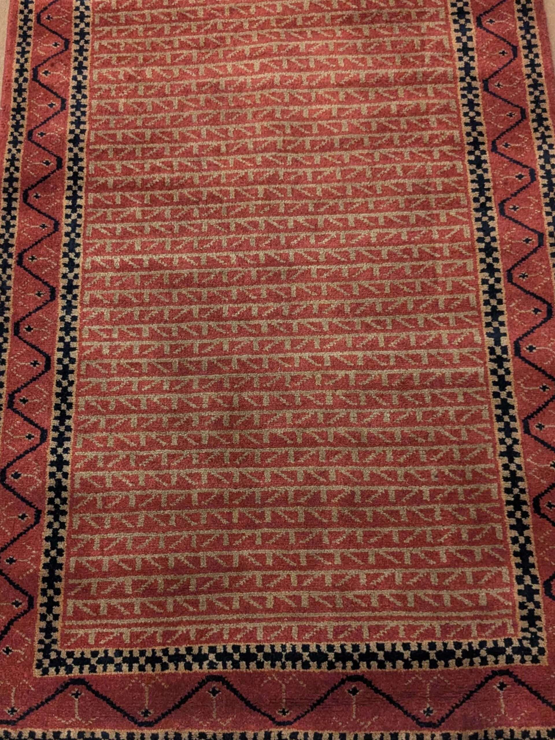 Red Tribal Hand Knotted Wool Carpet - 2.5FT X 4FT | 76CM X 122CM - Image 4