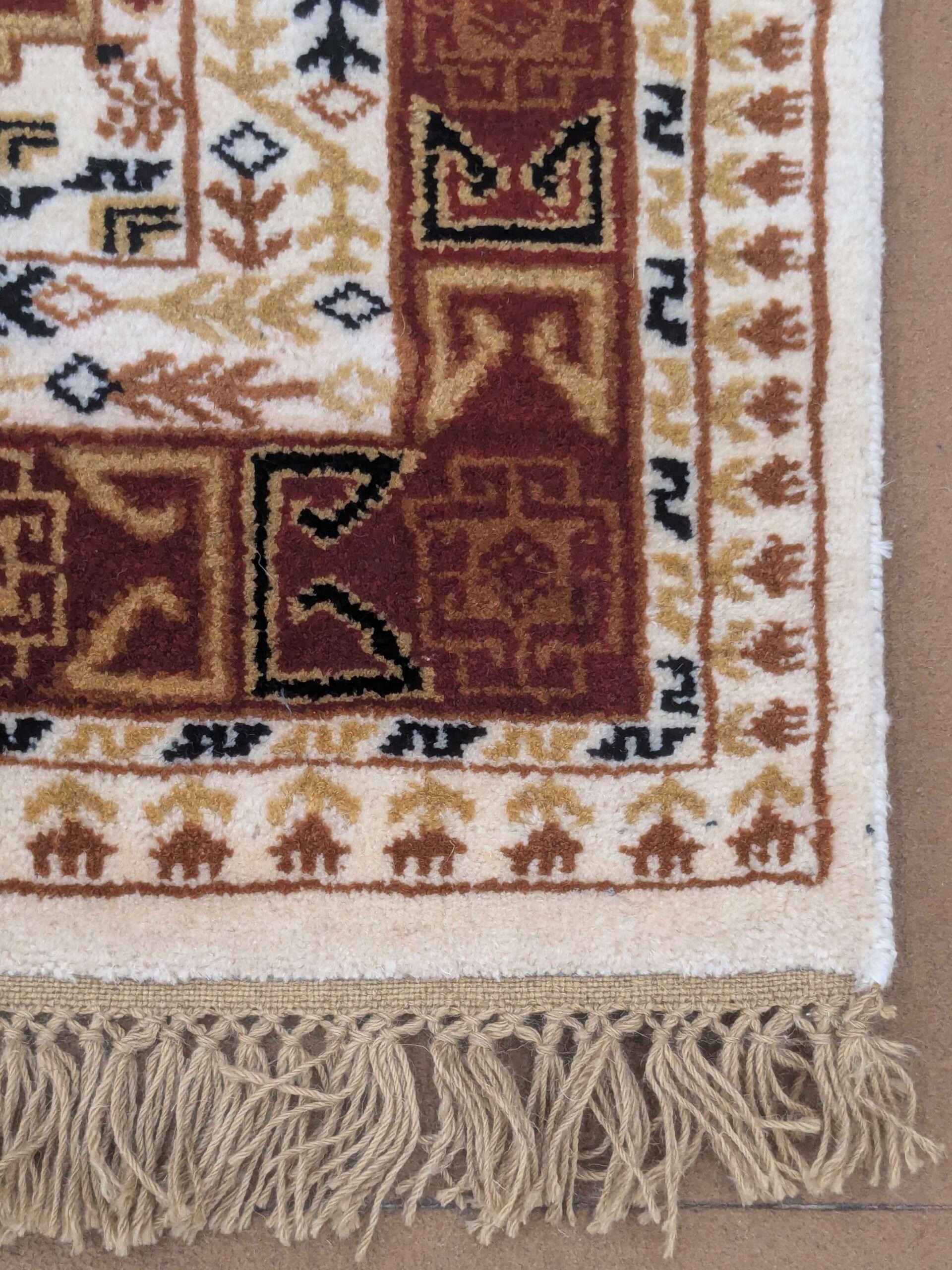 Beige Tribal Hand Knotted Wool Carpet - 5FT X 7FT | 150CM X 210CM - Image 5