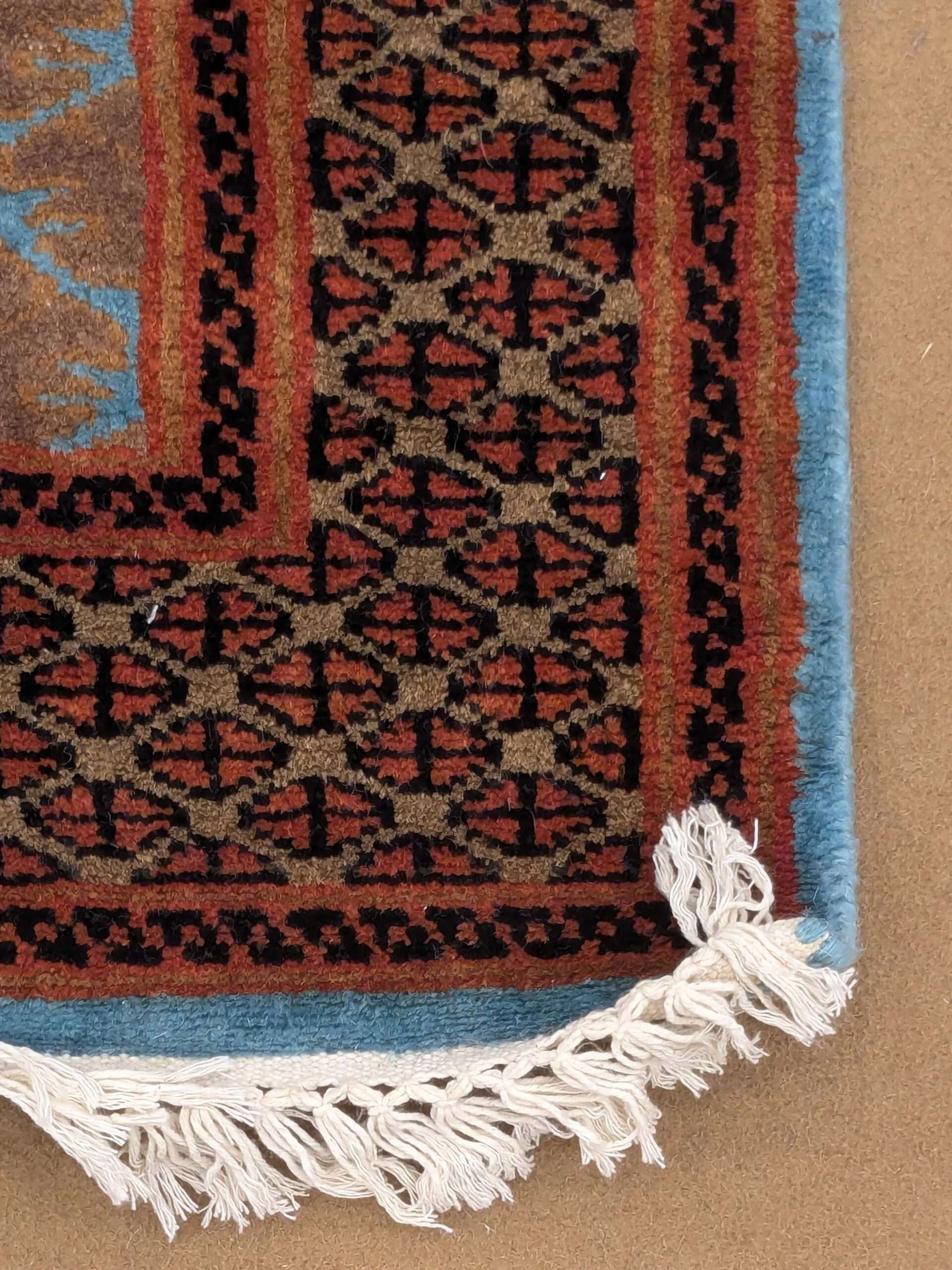 Blue Baby Elephant Foot Print Hand Knotted Runner Wool Carpet - 2.5FT X 8FT | 75CM X 240CM - Image 4