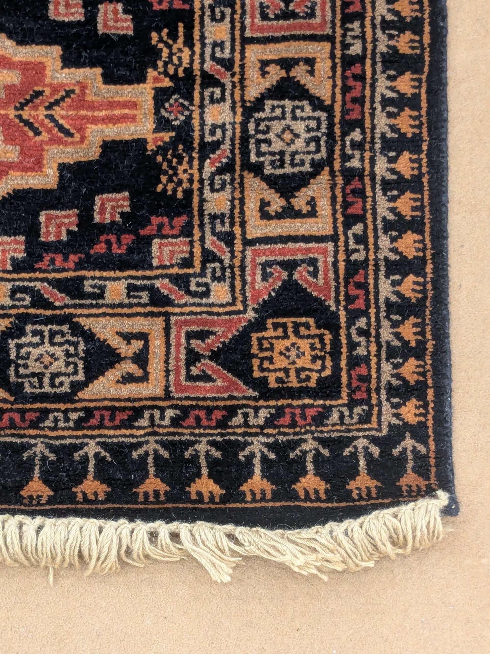 Black Tribal Hand Knotted Runner Wool Carpet - 2.5FT X 8FT | 75CM X 240CM - Image 4
