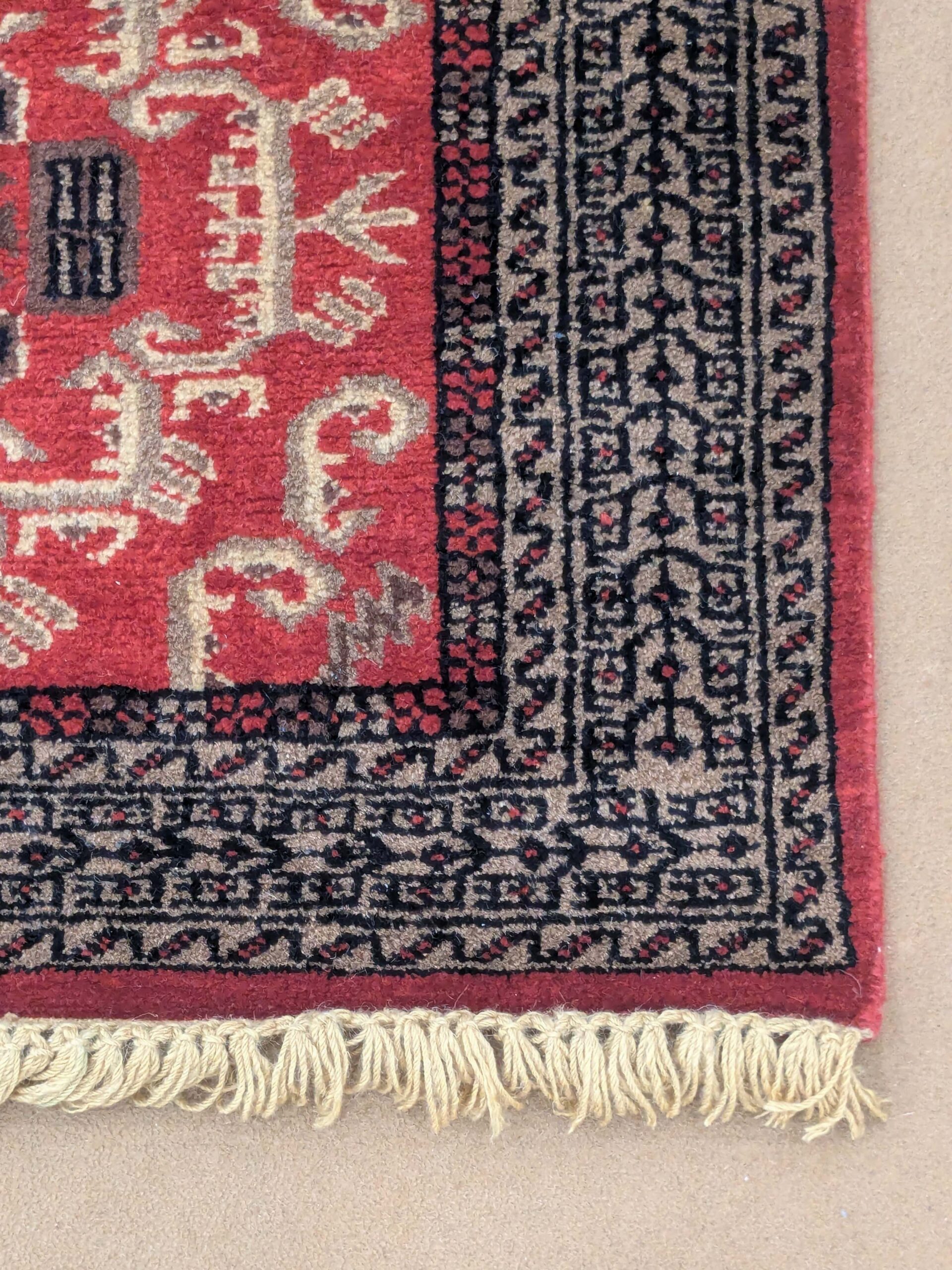 Red Tribal Hand Knotted Runner Wool Carpet - 2.5FT X 8FT | 75CM X 240CM - Image 4