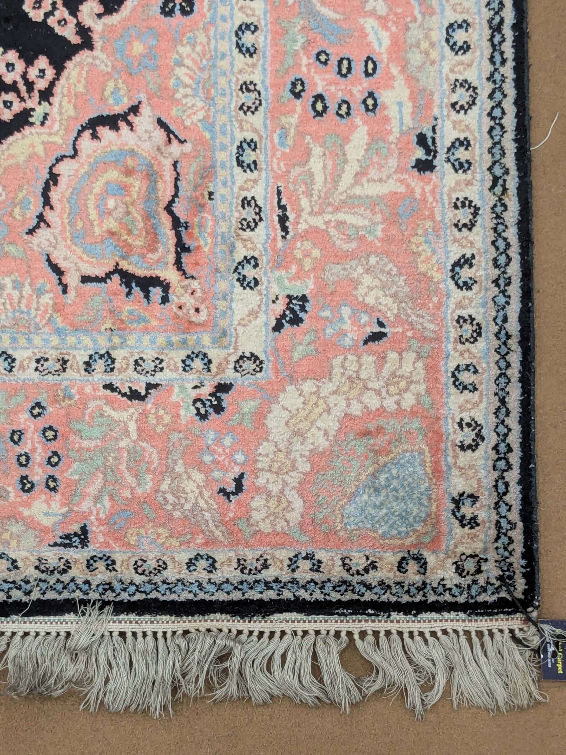 Black Kirman Silk On Cotton Knotted Carpet - 3FT X 5FT | 90CM X 150CM - Image 4