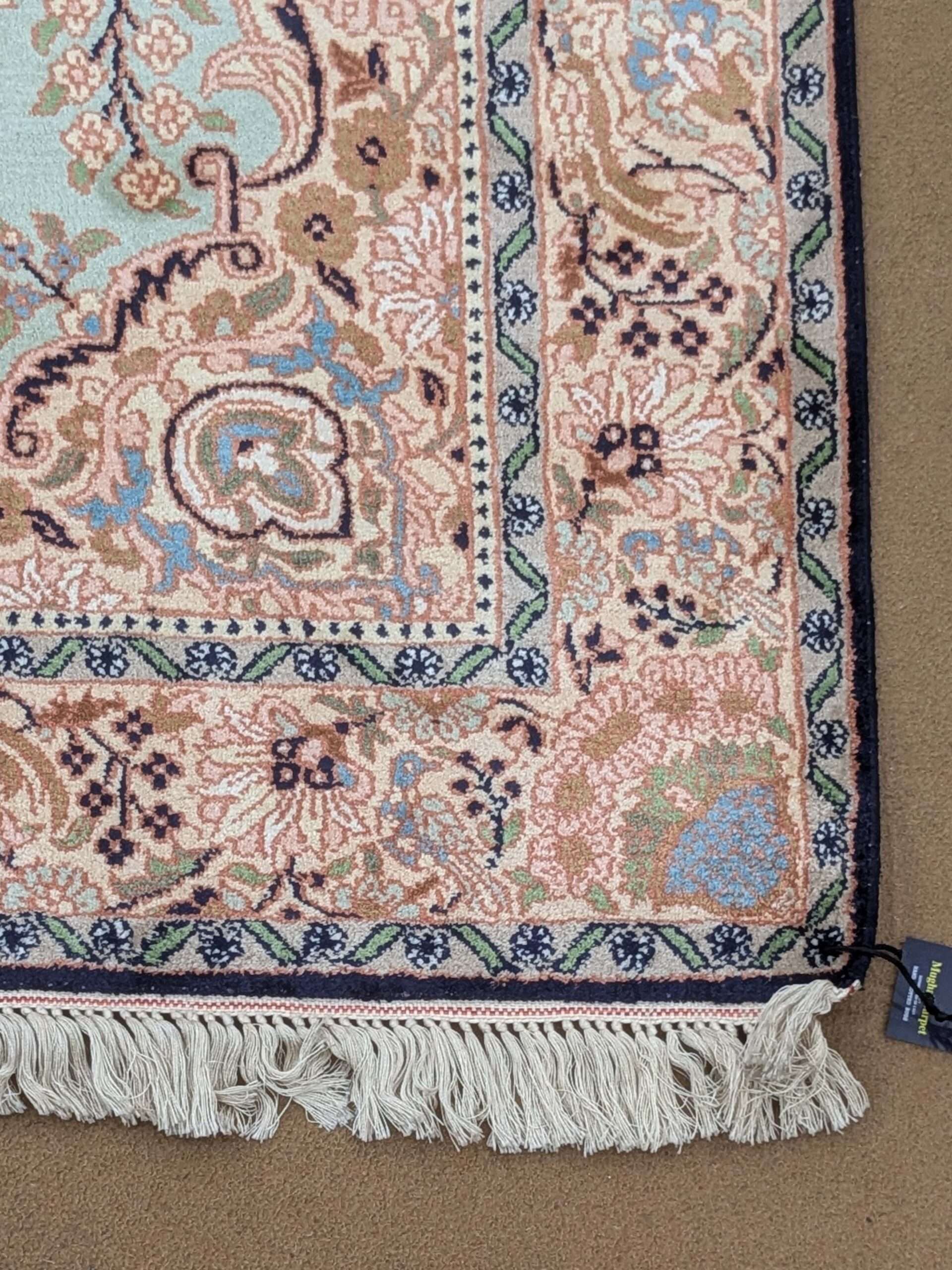 Blue Persian Silk On Cotton Knotted Carpet - 3FT X 5FT | 90CM X 150CM - Image 4