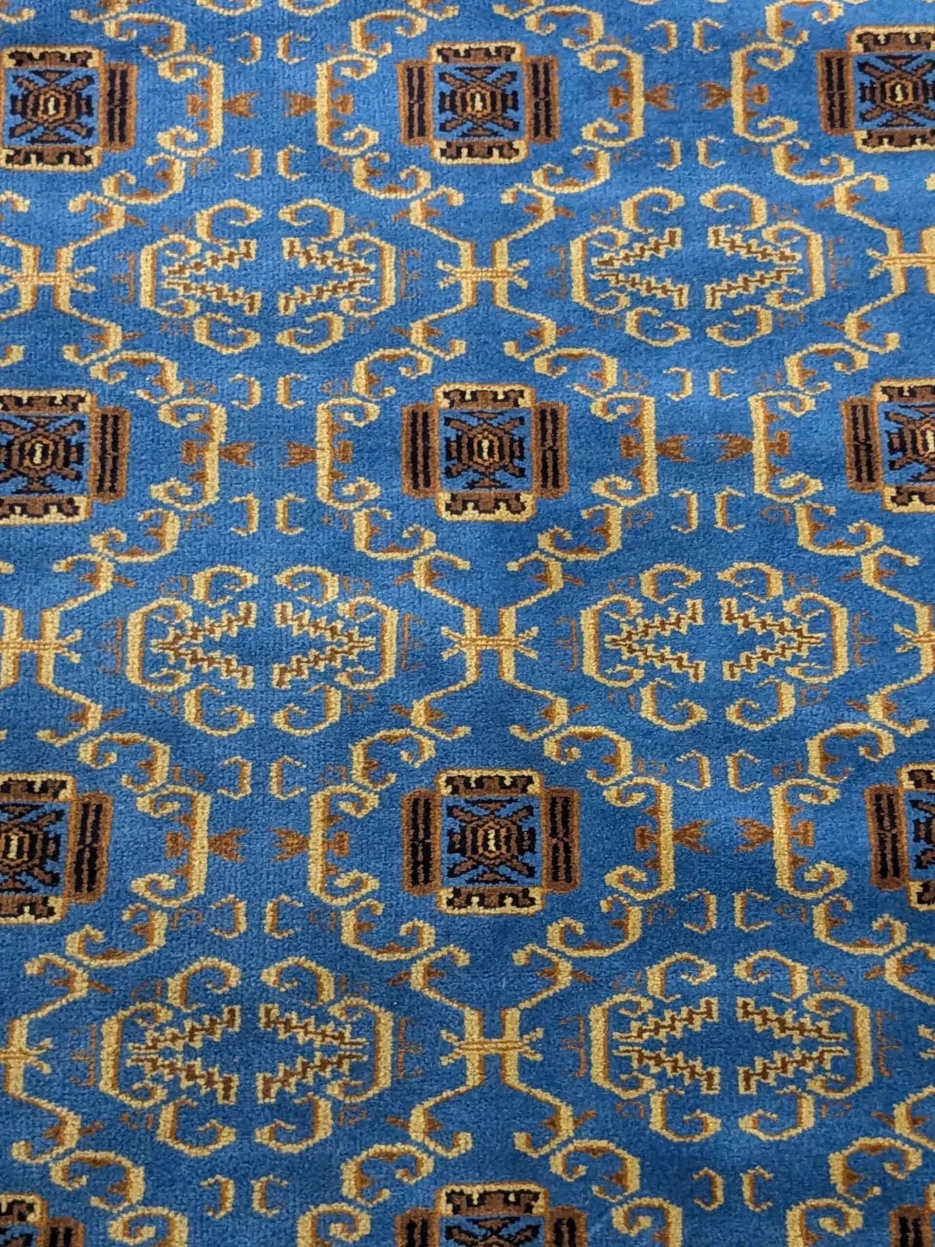 Blue Tribal Design Hand Knotted Wool Carpet - 4FT X 6FT | 120CM X 180CM - Image 4