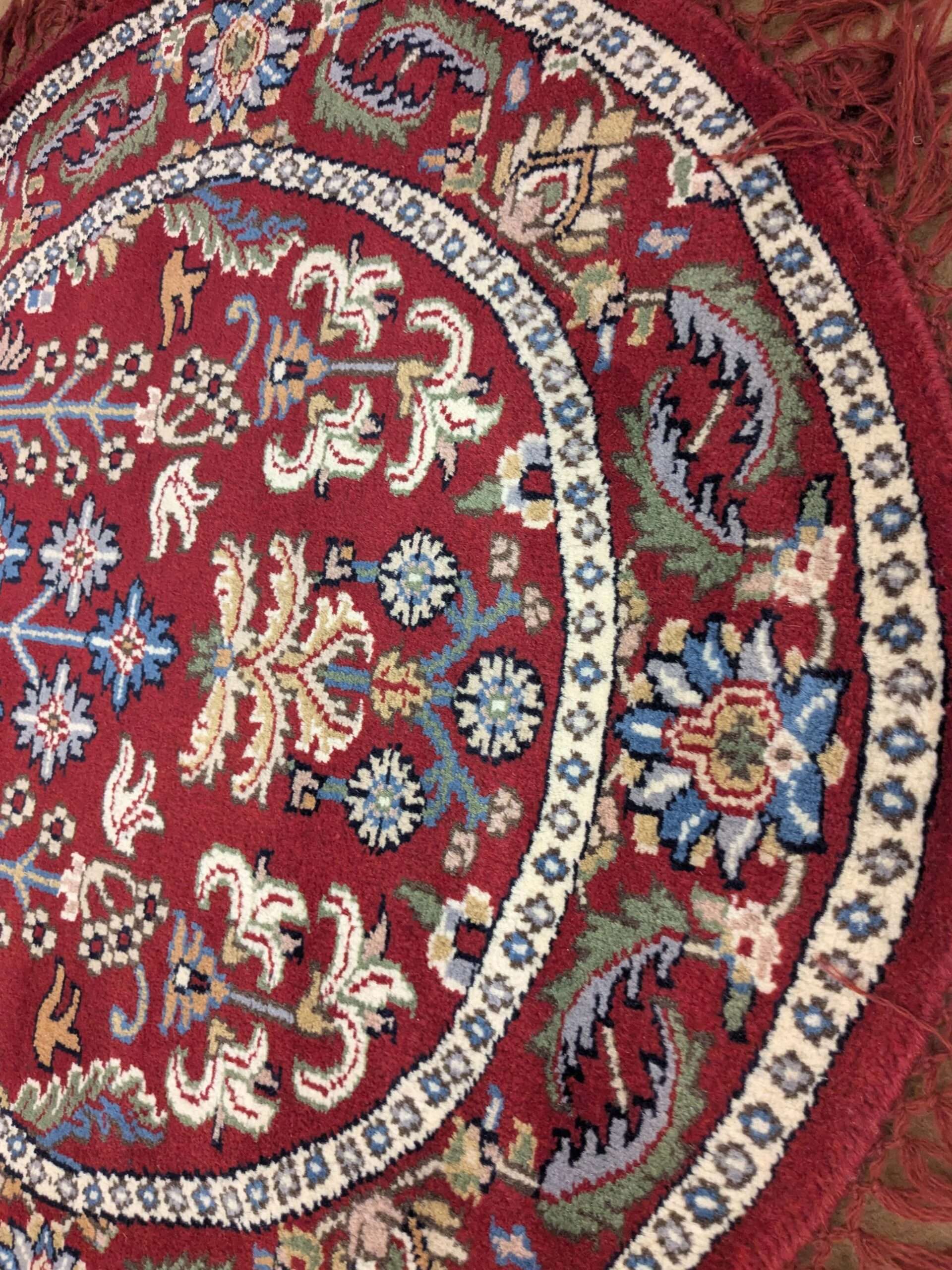 Red Tribal Hand Knotted Round Wool Carpet - 3FT X 3FT | 90CM X 90CM - Image 4