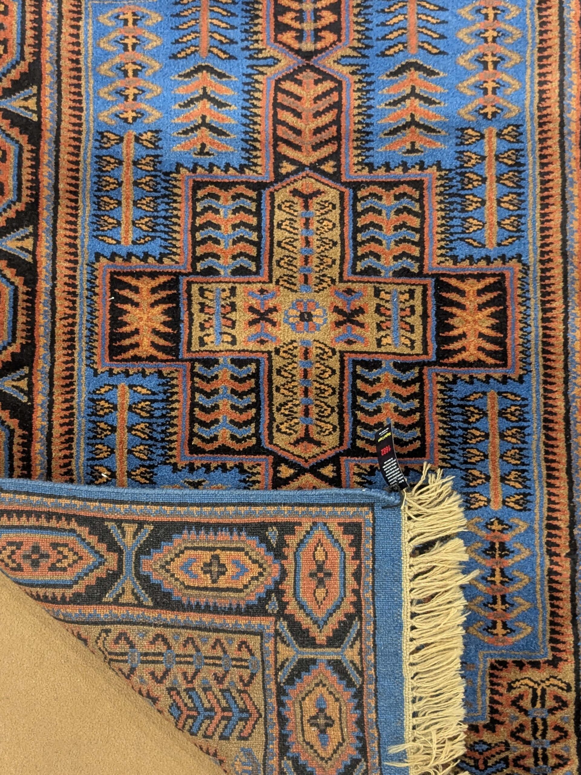 Blue Tribal Hand Knotted Wool Carpet - 2.5FT X 4FT | 76CM X 122CM - Image 4