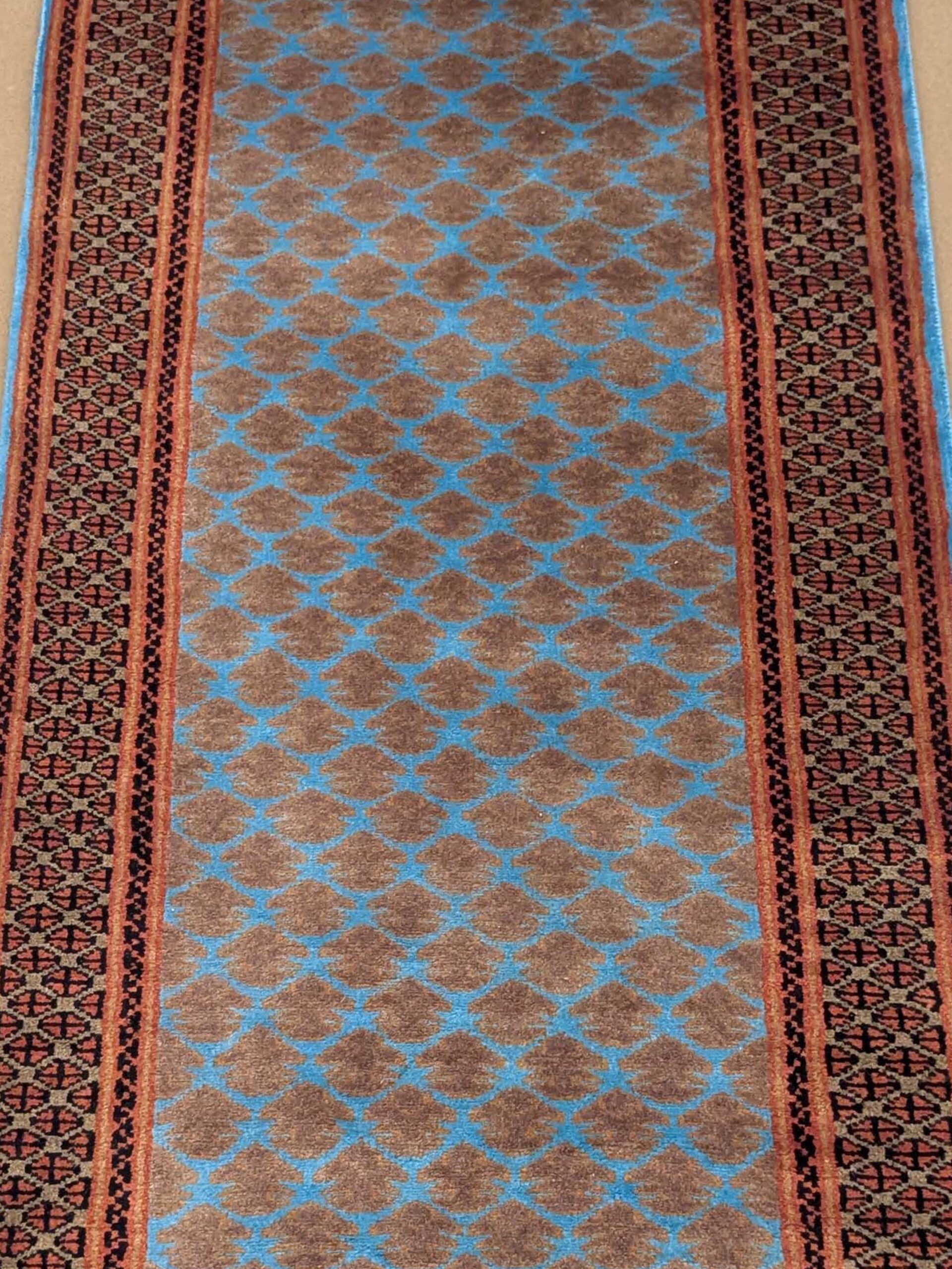 Blue Baby Elephant Foot Print Hand Knotted Runner Wool Carpet - 2.5FT X 8FT | 75CM X 240CM - Image 5