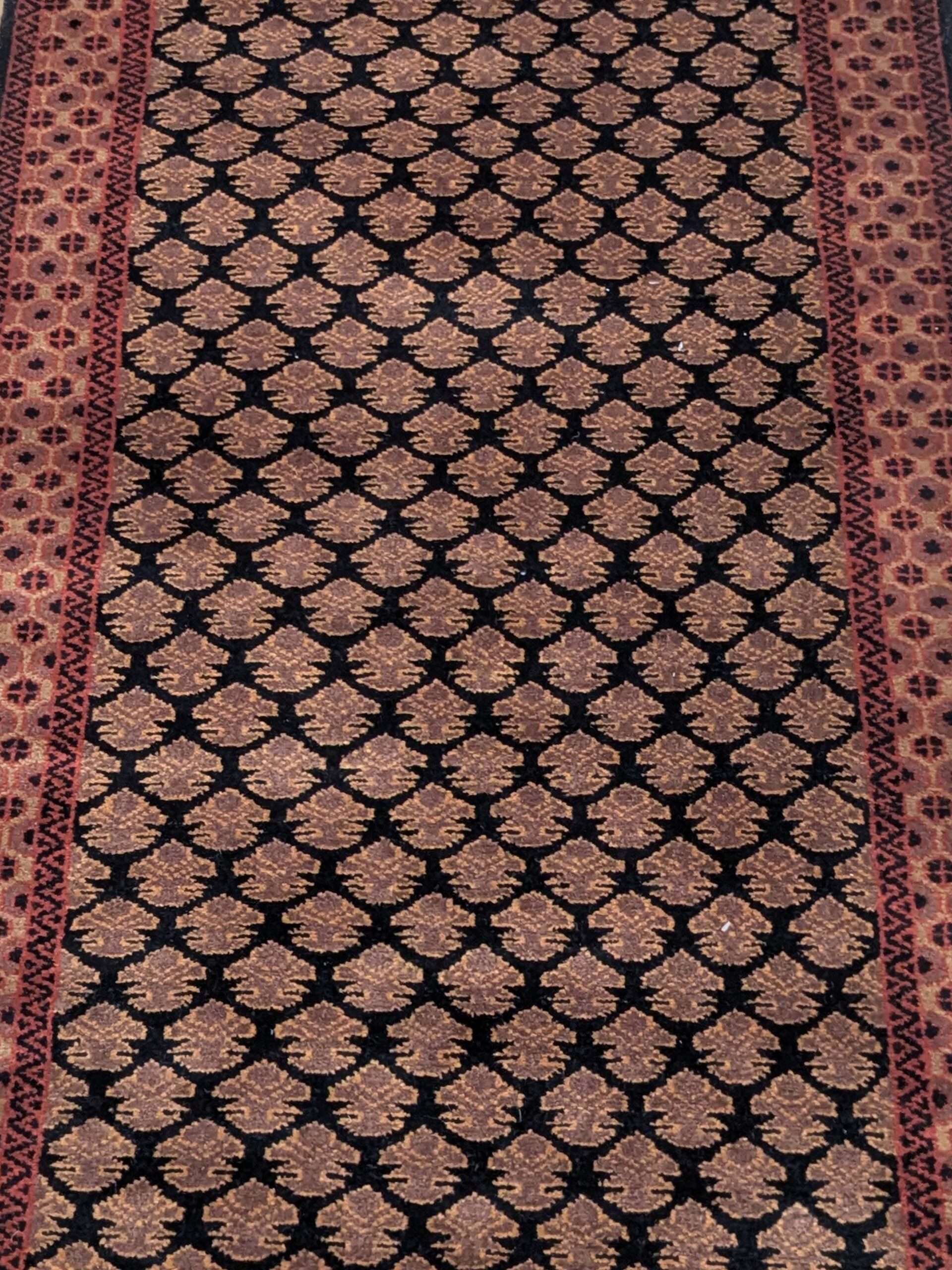 Black Baby Elephant Foot Print Hand Knotted Runner Wool Carpet - 2.5FT X 8FT | 75CM X 240CM - Image 5