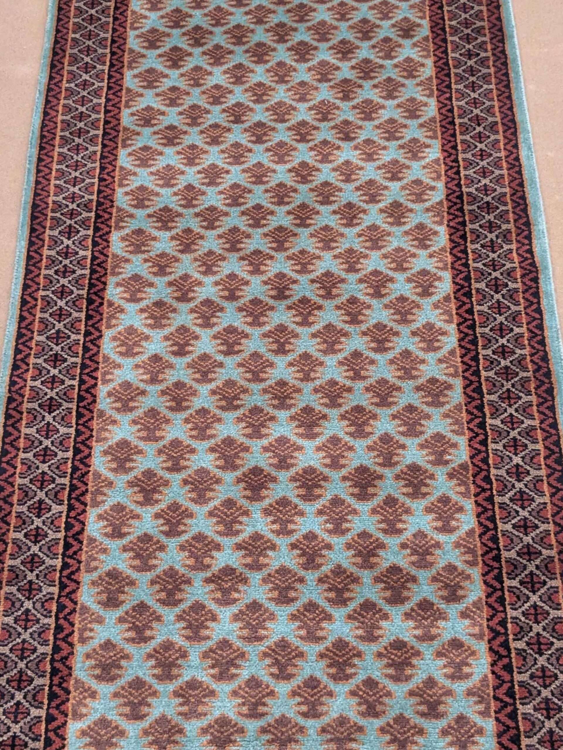 Green Baby Elephant Foot Print Hand Knotted Runner Wool Carpet - 2.5FT X 8FT | 75CM X 240CM - Image 5