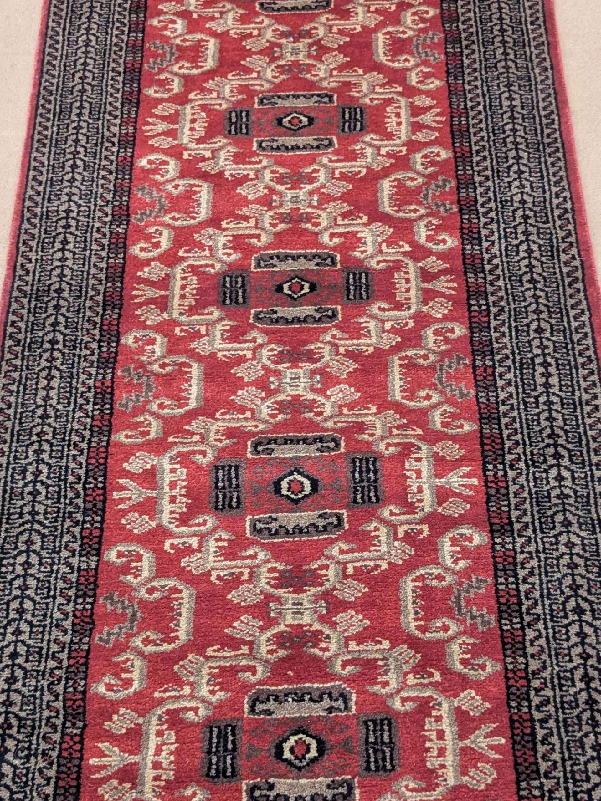 Red Tribal Hand Knotted Runner Wool Carpet - 2.5FT X 8FT | 75CM X 240CM - Image 5