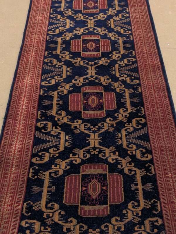 Black Tribal Hand Knotted Runner Wool Carpet - 2.5FT X 10FT | 75CM X 300CM - Image 5