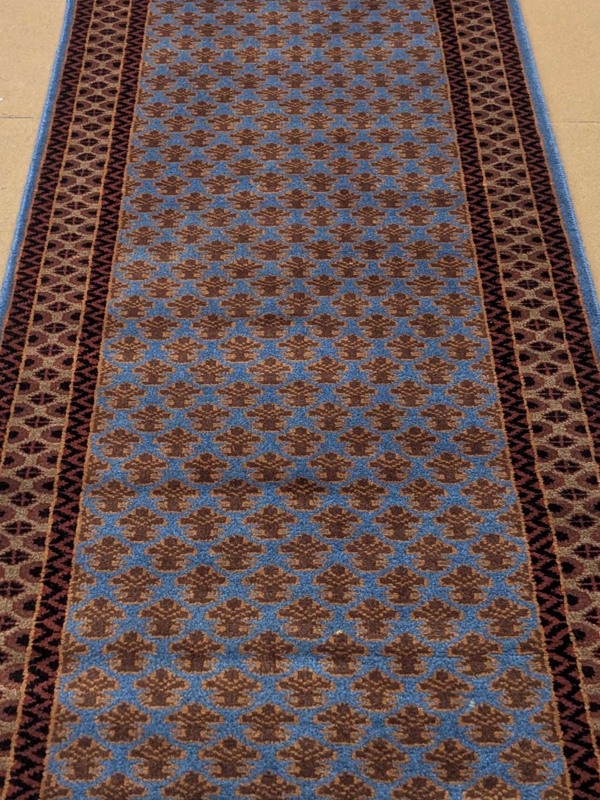 Blue Baby Elephant Foot Print Hand Knotted Runner Wool Carpet - 2.5FT X 10FT | 75CM X 300CM - Image 6