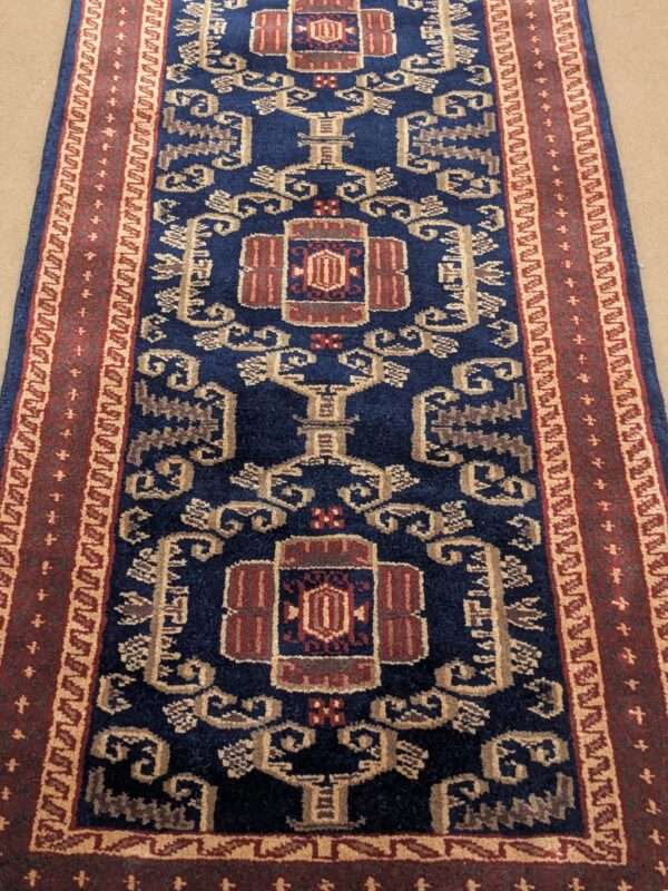 Blue Tribal Hand Knotted Runner Wool Carpet - 2FT X 6FT | 60CM X 180CM - Image 5