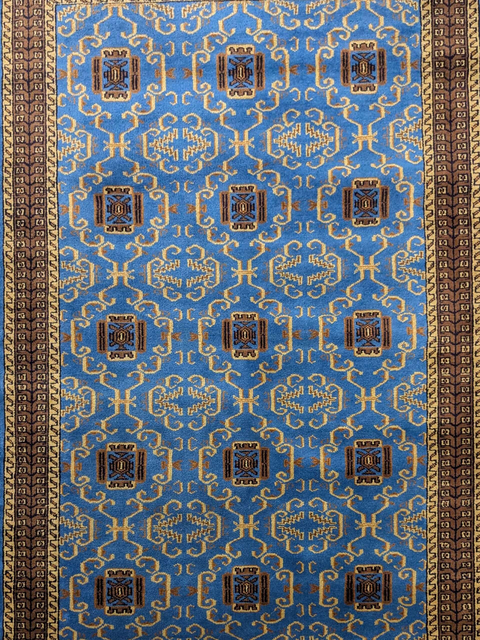 Blue Tribal Design Hand Knotted Wool Carpet - 4FT X 6FT | 120CM X 180CM - Image 5