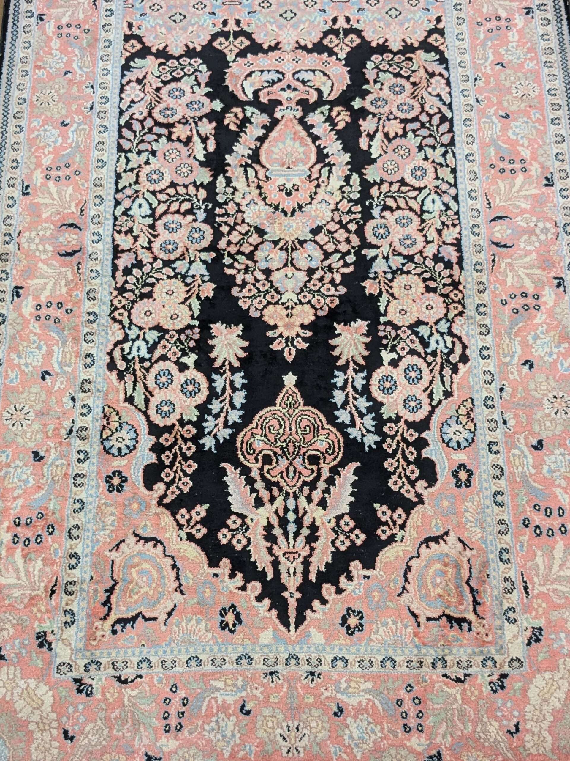 Black Kirman Silk On Cotton Knotted Carpet - 3FT X 5FT | 90CM X 150CM - Image 5