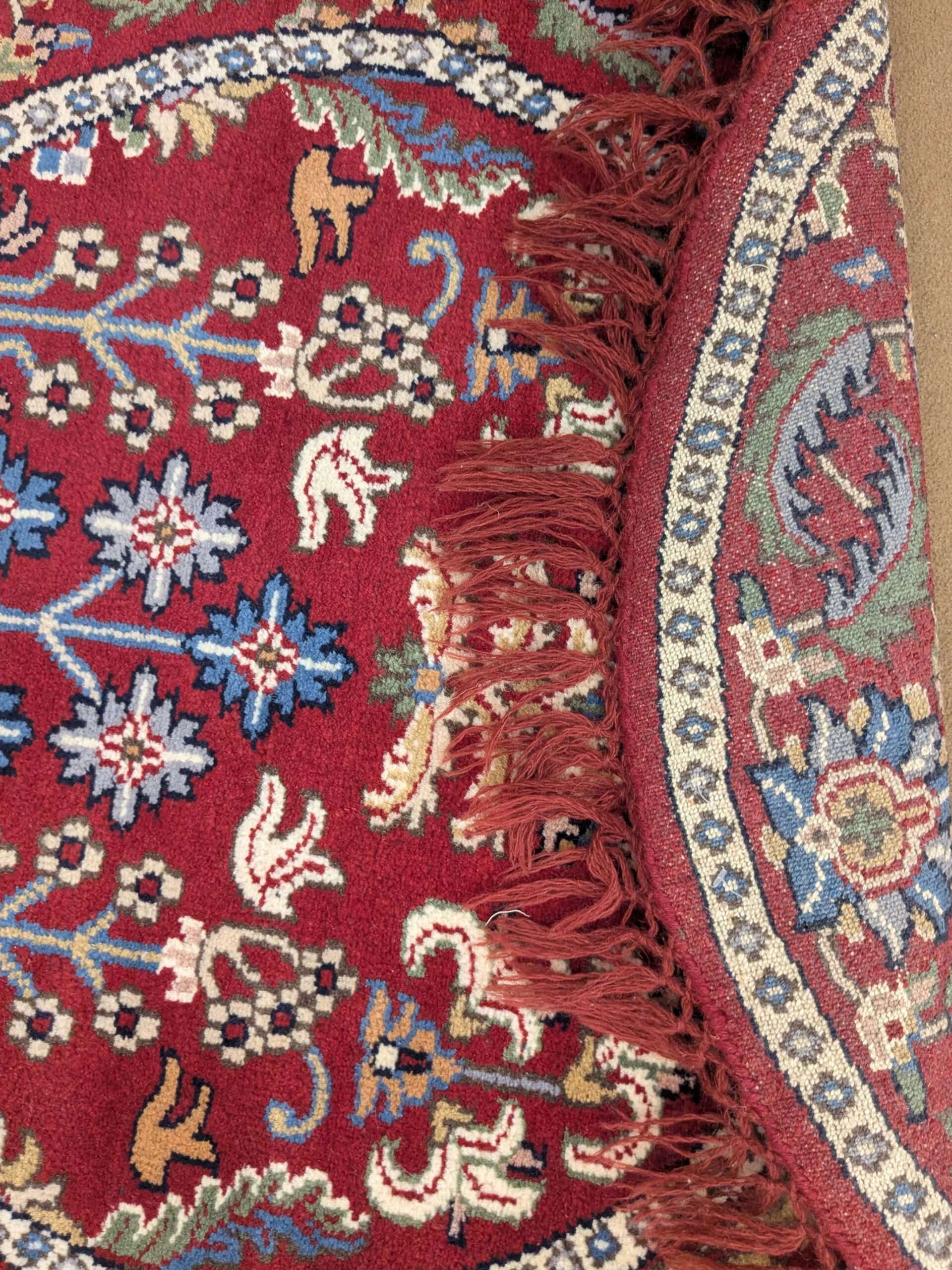 Red Tribal Hand Knotted Round Wool Carpet - 3FT X 3FT | 90CM X 90CM - Image 5