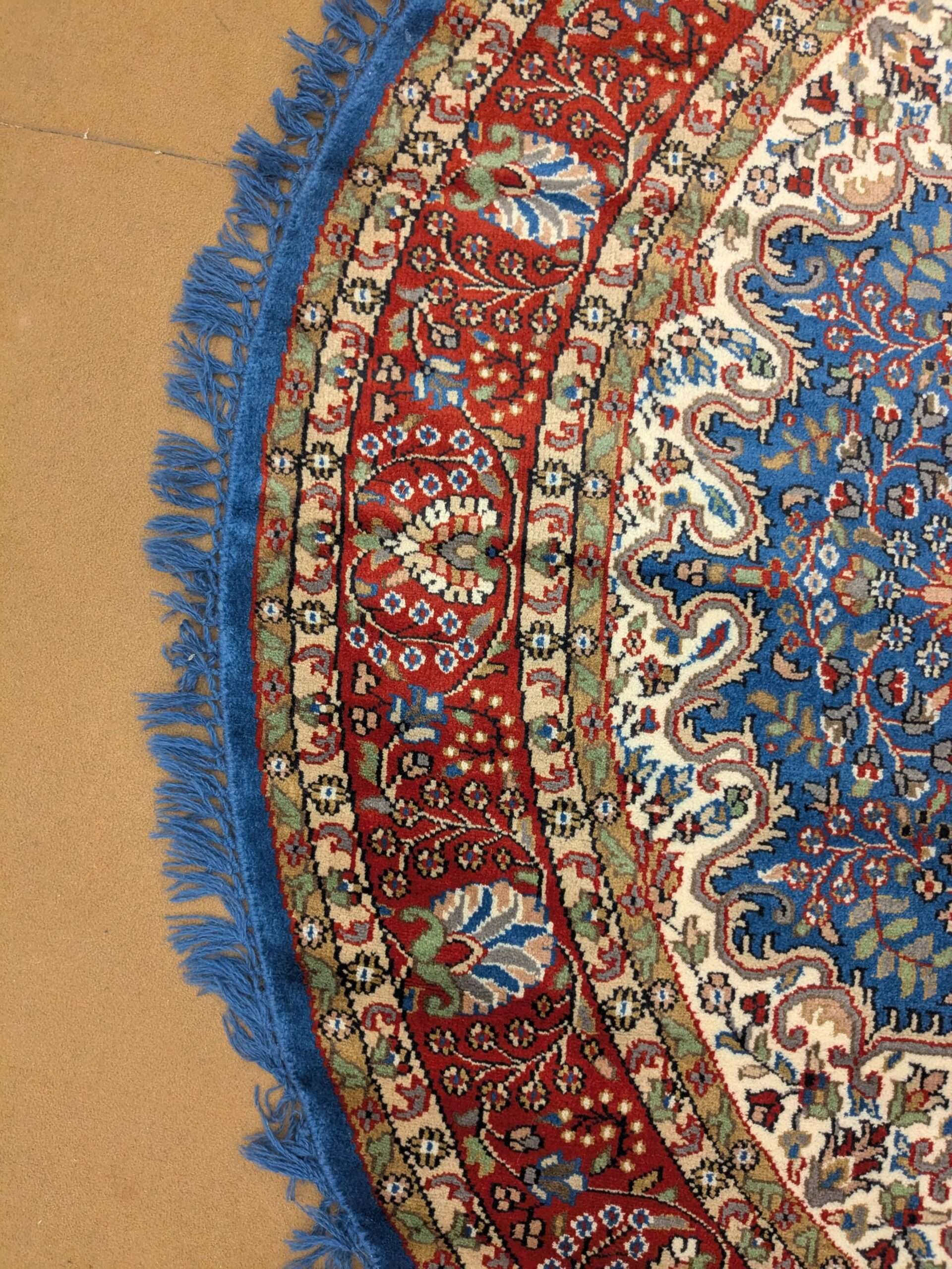 Blue Persian Hand Knotted Round Wool Carpet - 6FT X 6FT | 180CM X 180CM - Image 5