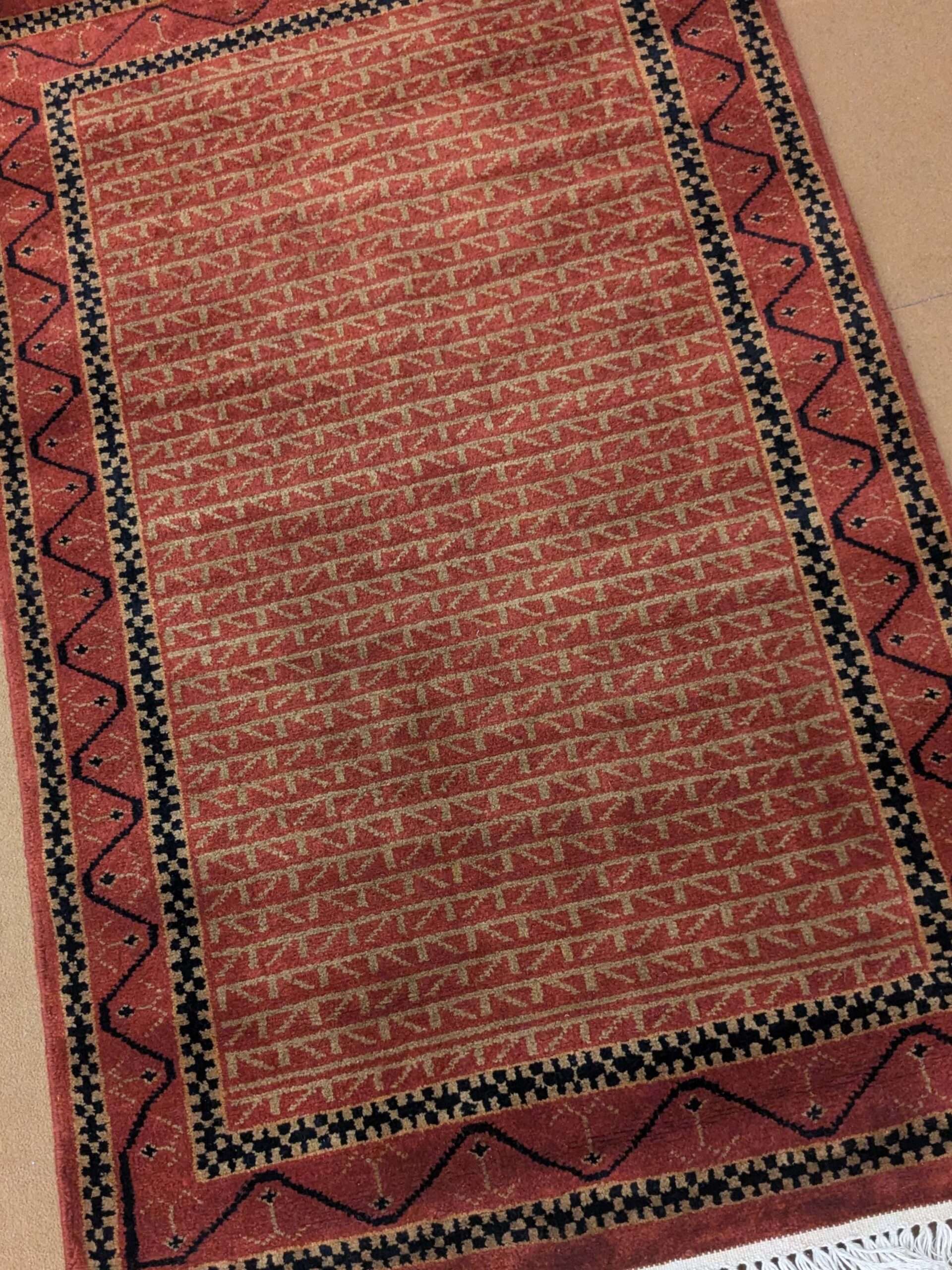 Red Tribal Hand Knotted Wool Carpet - 2.5FT X 4FT | 76CM X 122CM - Image 5