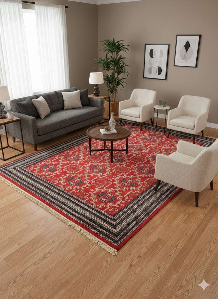 Red Tribal Hand Knotted Wool Carpet - 9FT X 12FT | 270CM X 360CM - Image 2