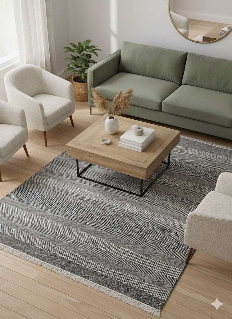 Grey Stripe Design Hand Knotted Wool Carpet - 5FT X 7FT | 150CM X 210CM - Image 2
