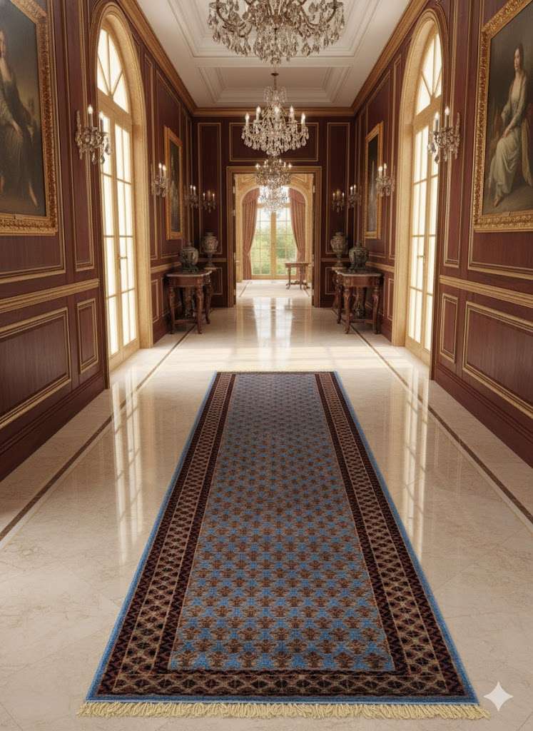 Blue Baby Elephant Foot Print Hand Knotted Runner Wool Carpet - 2.5FT X 10FT | 75CM X 300CM - Image 2