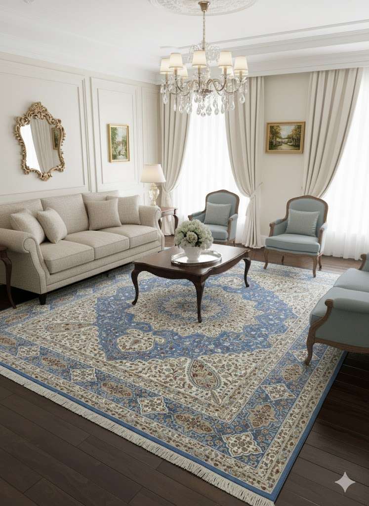 Blue Persian Knotted Wool Carpet - 8FT X 10FT | 240CM X 300CM - Image 2