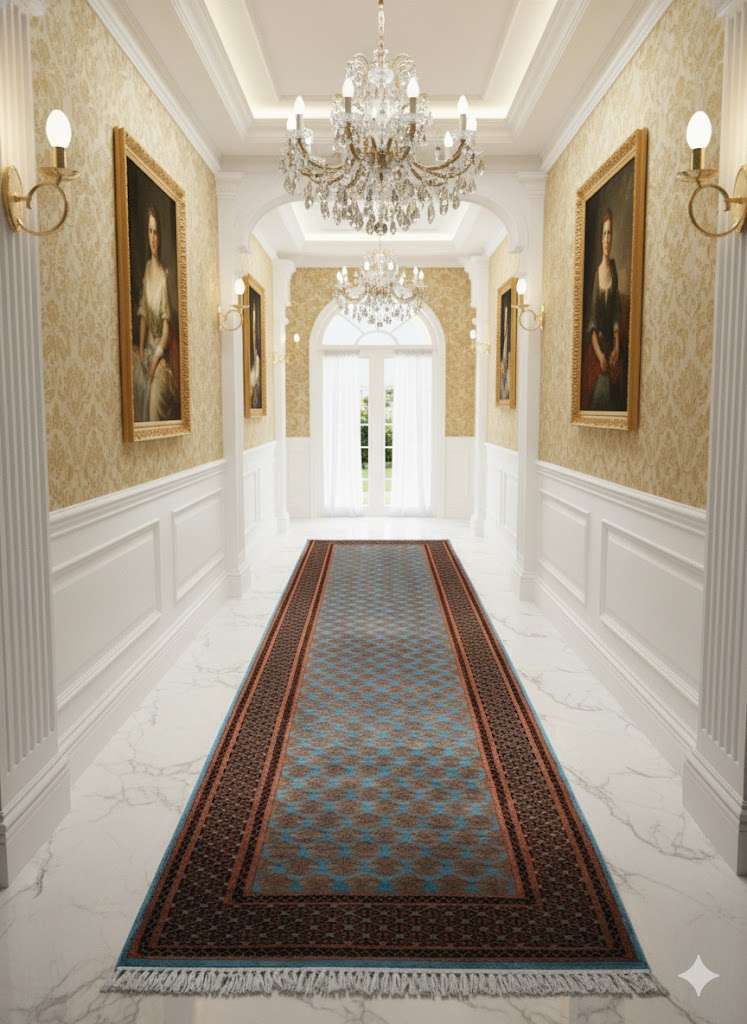 Blue Baby Elephant Foot Print Hand Knotted Runner Wool Carpet - 2.5FT X 8FT | 75CM X 240CM - Image 6