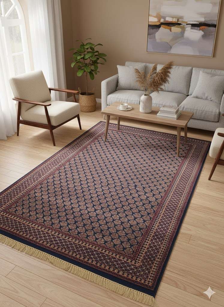 Blue Elephant Foot Print Design Hand Knotted Wool Carpet - 5FT X 7FT | 150CM X 210CM - Image 2